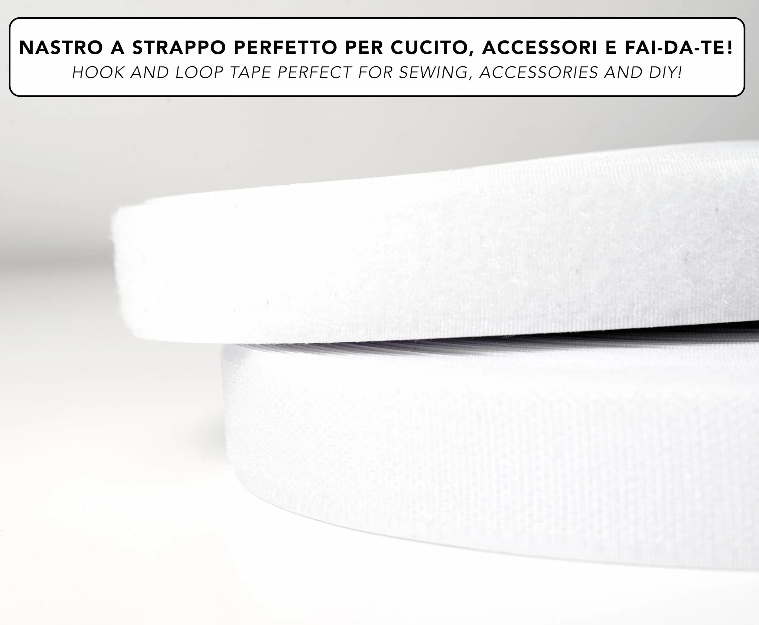 IPEA Cinta de velcro para coser, 20 mm, color blanco, 25 metros de longitud, fabricada en Italia, no adhesiva, velcro de costura para decoración, ropa, gancho y anillo