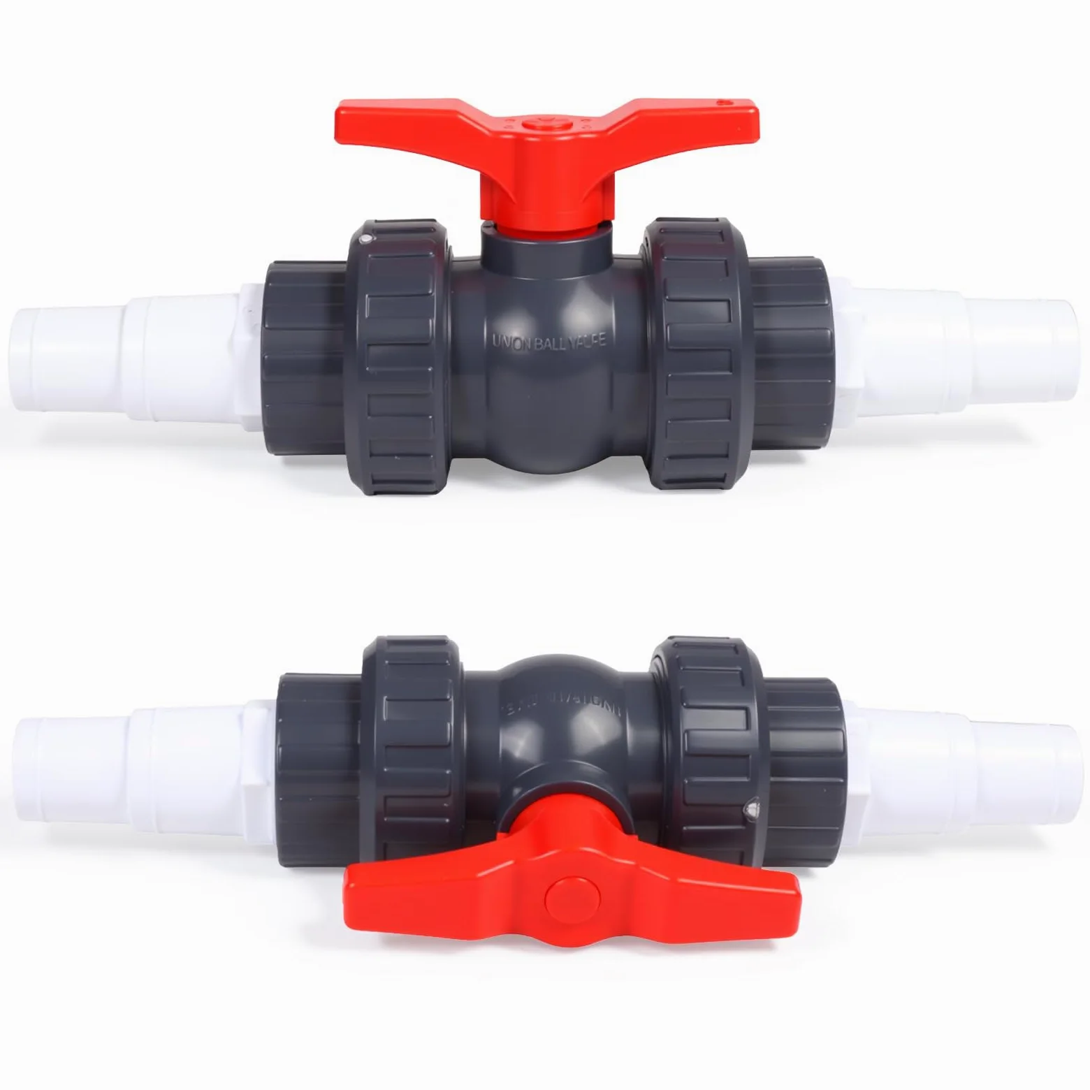 Válvula de bola con conector de manguera de PVC, válvula de cierre para piscina, incluye 1 válvula de cierre de 1 1/2" (50 mm), 2 boquillas de manguera de 32-38 mm, conector de manguera de