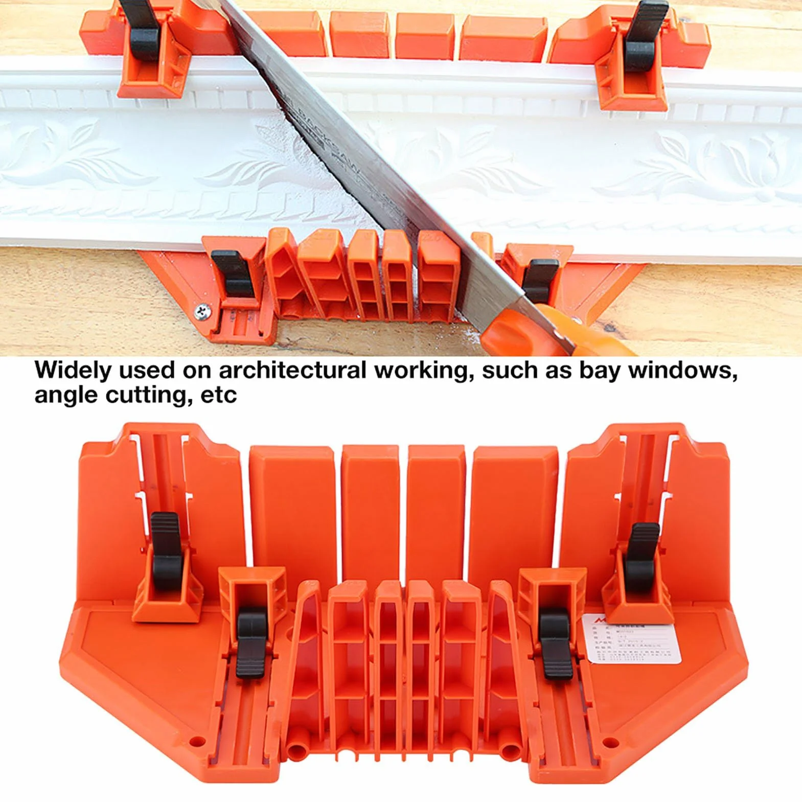 Caja de Ingletes de 14 Pulgadas con Ángulos 0°/22.5°/45°/90°, Base Antideslizante y Abrazadera para Corte Preciso de Madera, Plástico y Proyectos de Carpintería