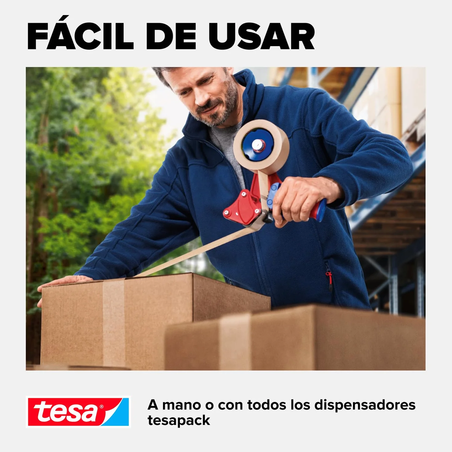 tesa tesapack STANDARD PAPER - Cinta de embalaje de papel - 56% de materiales renovables - Rasgable a mano - Cinta de embalaje para paquetes ligeros - Marrón - 50 m x 50 mm