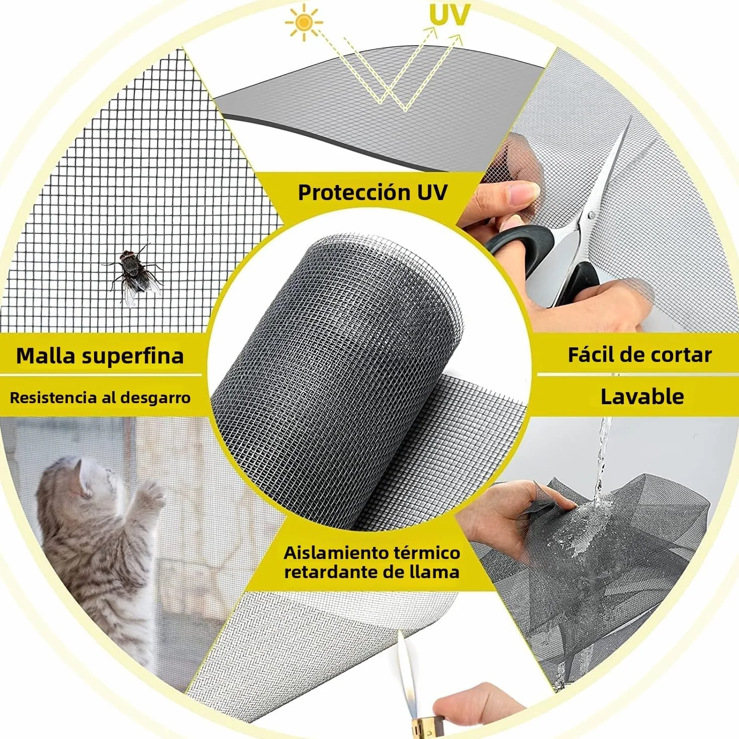 Mosquitera Magnética para Ventana, Tamaño Máximo 130 x 150 cm, Red de Fibra de Vidrio, Fácil Instalación, Recortable y Sin Taladrar