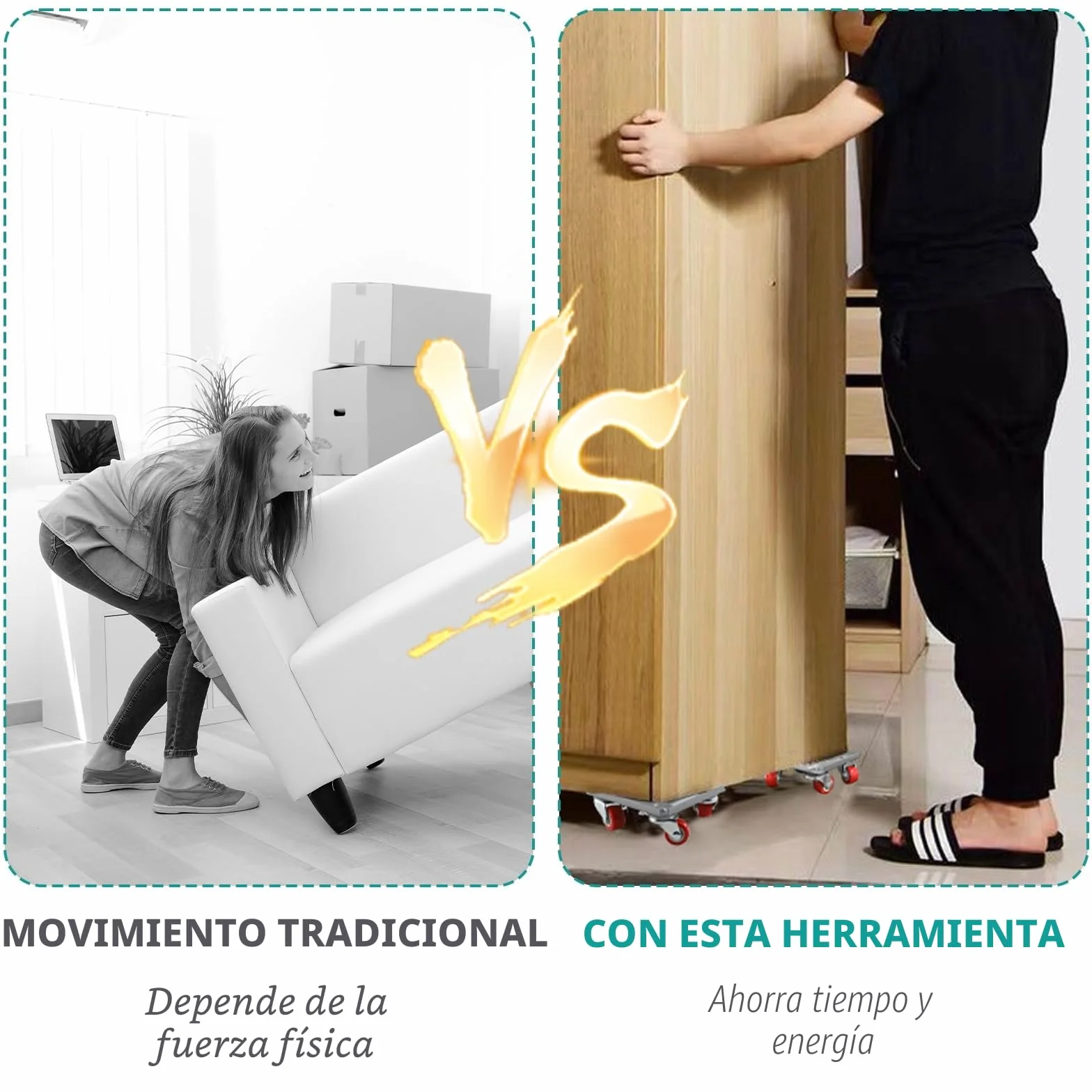 Transportador de Muebles con Ruedas, Ruedas para Muebles 360°Ruedas Giratorias Capacidad de Carga de 600KG, Elevador de Muebles para Sofá Lavadora y guardarropas frigoríficos Piano (Plata)
