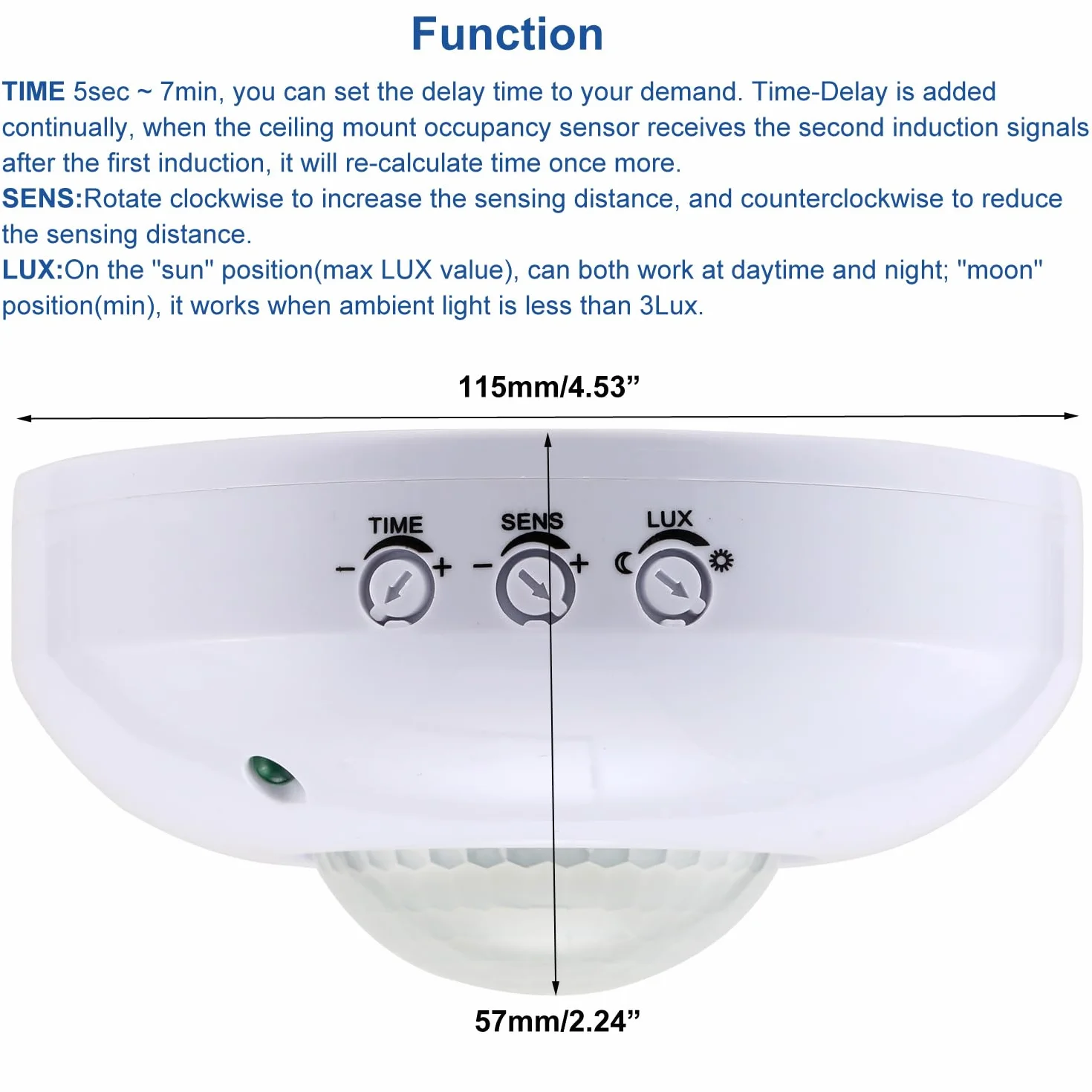 Sensor de Ocupación de Montaje en Techo 220-240V PIR 360° 6m Greluma