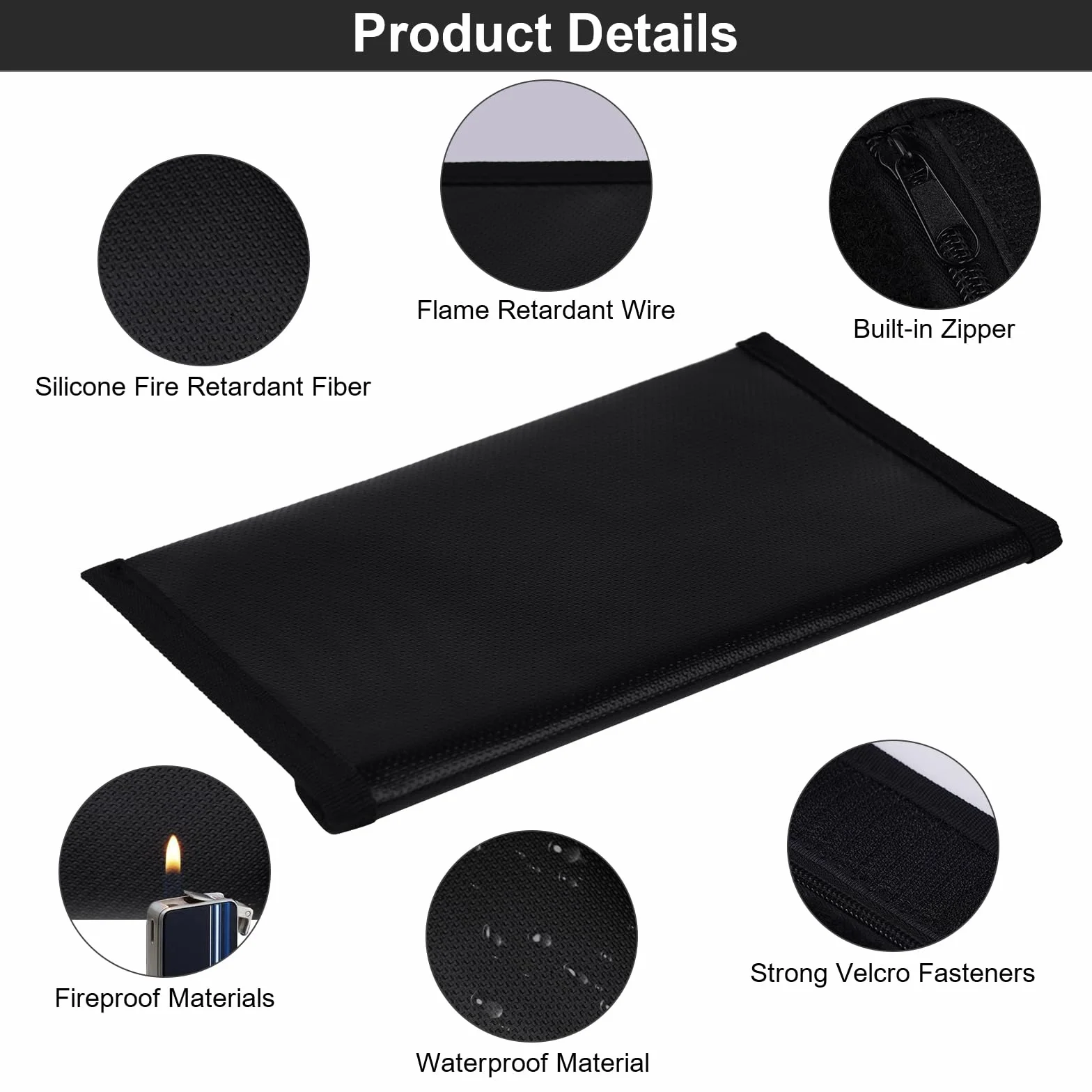 OFFCUP 4 Piezas Carteras Ignífugas 20.2x11.8 cm, Bolsa Ignífuga para Documentos Bolsa Ignífuga Impermeable Objetos de Valor, Documentos, Tarjetas, Tarjetas Bancarias y Pasaportes(Negro)