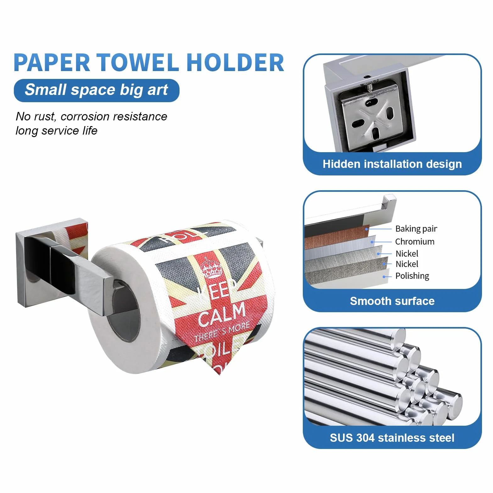 TURS Toallero de Aro Acero Inoxidable 304 Cromo Montado en Pared Soporte de Toalla Baño