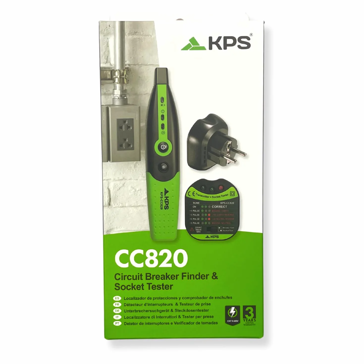 KPS-CC820 Comprobador de enchufes y localizador de protecciones