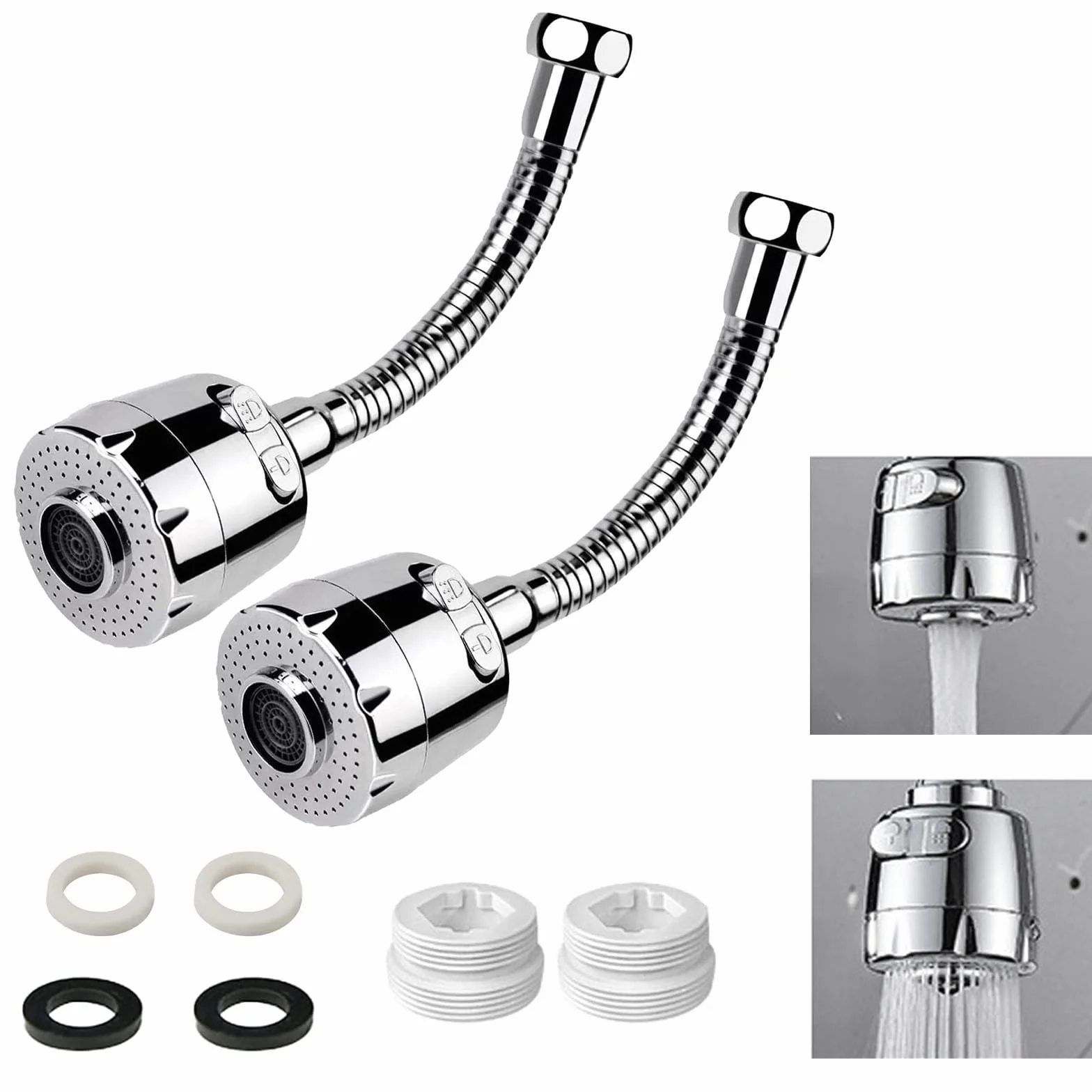 LightBeacon 2 piezas Aireador Grifo Cocina, Adaptador Grifo Cocina de 360 grados, Extensor Grifo Cocina con 2 Modos, Difusor Grifo Cocina Fregadero para Cocina y Baño