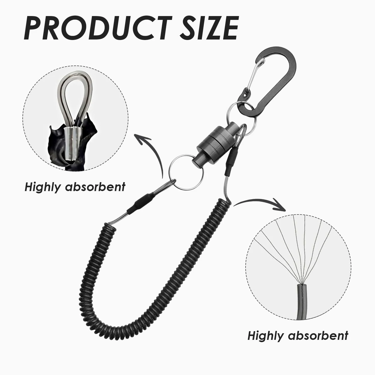 1 Pieza De Cuerda Magnética De Pesca, 1 Pieza De Cuerda Perdida Telescópica, Cuerda con Clip Magnético, Cordón De Mosquetón, Cuerda De Mano Magnética Antipérdida para Exteriores