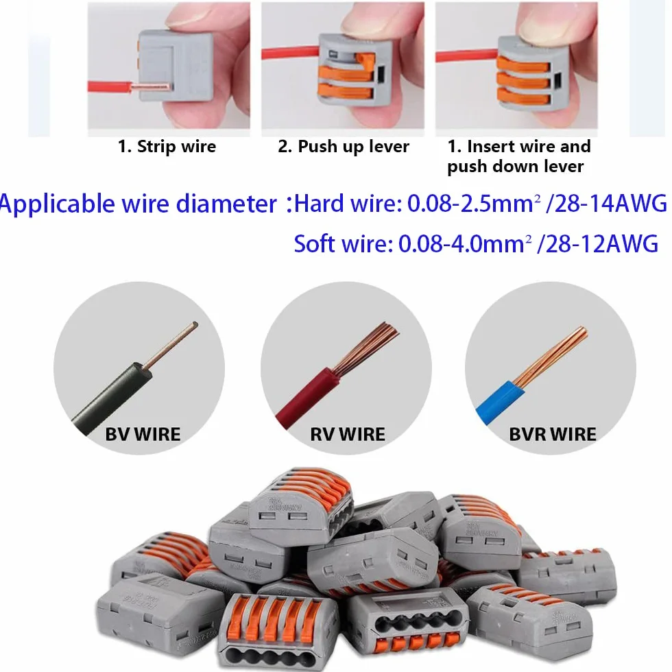 Conectores Electricos, CESFONJER 35 Pcs Bloque Terminales, Conectores de Cable Compacto con Palanca de Empuje con Resorte (15 pcs 2 puertos/10 pcs 3 puertos/6 pcs 4 puertos/4 pcs 5 puertos)
