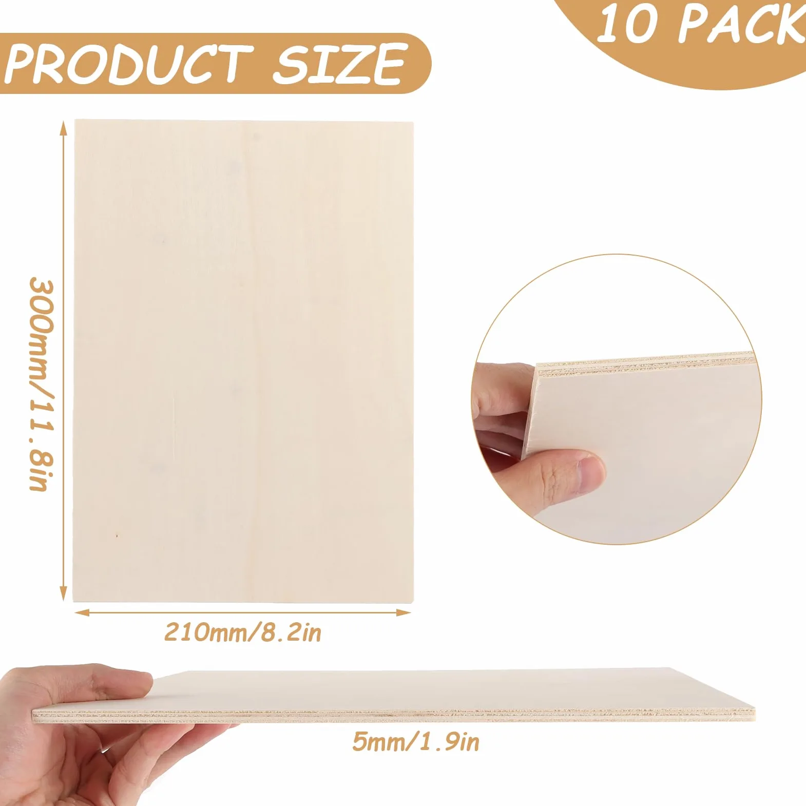 SHUESS 10 placas de madera contrachapada de 5 mm, 300 x 210 mm, A4, contrachapado de álamo, para manualidades, madera contrachapada para manualidades, sierra de marquetería, pirograbado, corte por