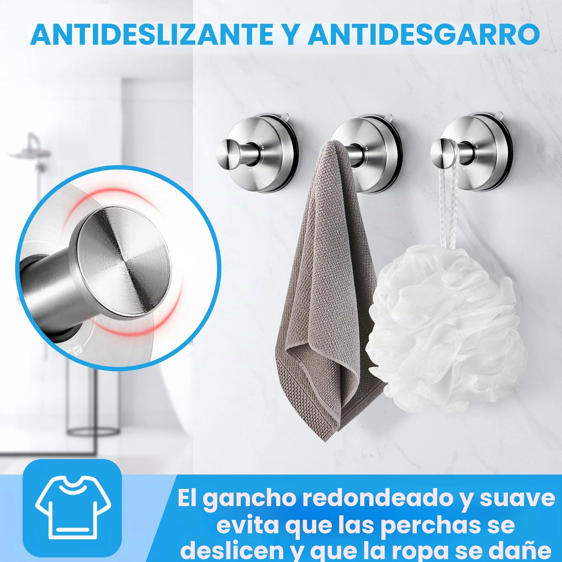 JOMOLA Gancho Ventosa de Vacío Colgador Ventosa Ultra Fuerte Toallero de Gancho para Baño Cocina Sin Agujeros Ganchos Ventosa para Pared Colgador Gancho de Succión Acabado Cepillado Plata 4 Piezas