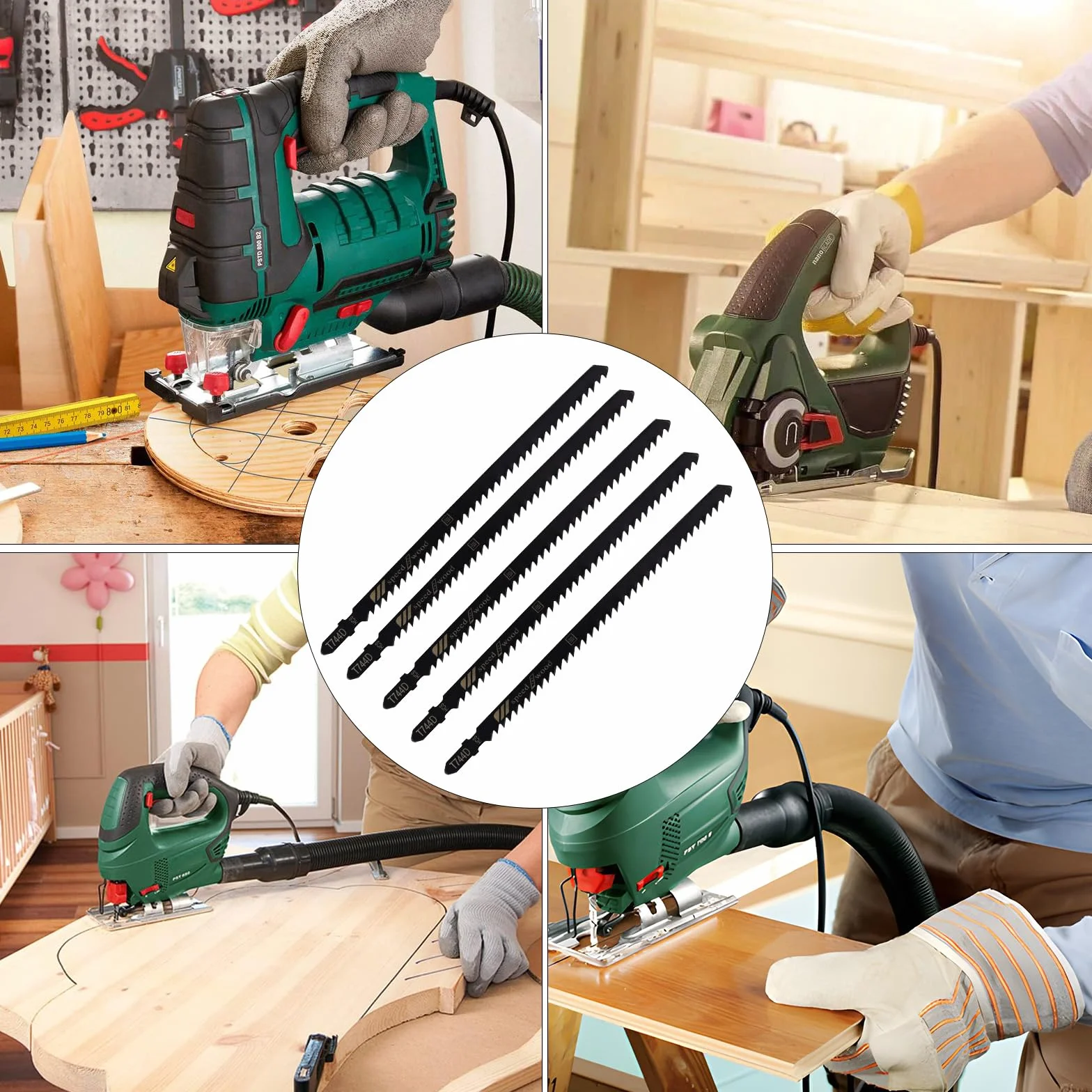 Juego de 5 hojas de sierra de calar de metal para madera, plástico y congelados