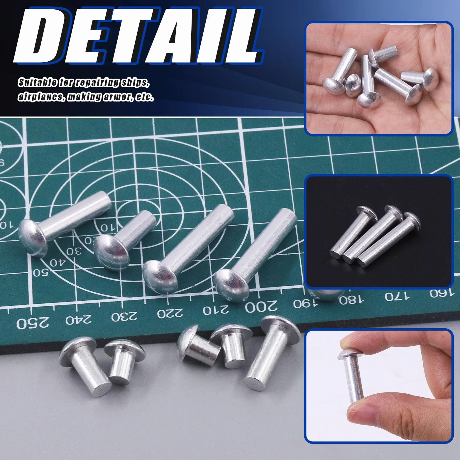 Glarks 330 remaches de aluminio M4 x 6/10/14/20/25 con cabeza sólida, longitud 6 mm, 10 mm, 14 mm, 20 mm, 25 mm, remaches de aluminio de alta resistencia a la corrosión para empalme y reparación de