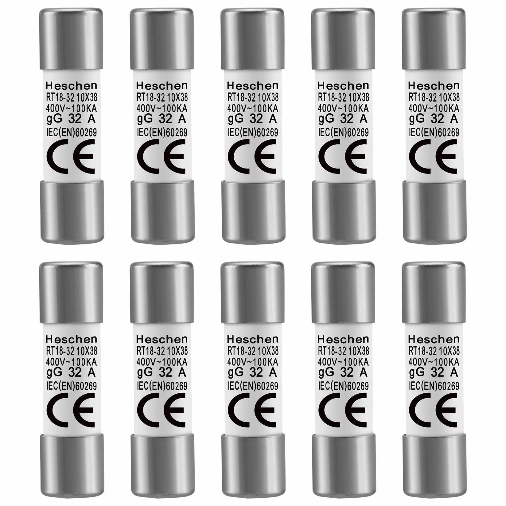 Fusible cilíndrico de cerámica RT18-32 (RO15) 10 x 38 mm 32A 400V CE paquete 10 unidades