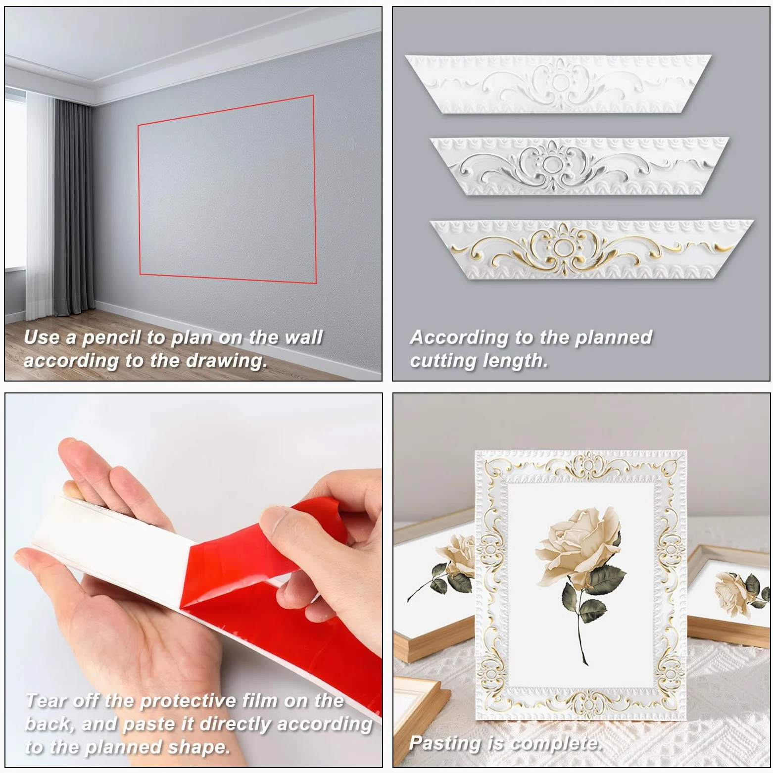 6 Metros Molduras Decorativas para Pared, Moldura Adhesiva de Despegar y Pegar, Borde de Pared Decoración, Flexible Tiras Decorativas Autoadhesiva para Marco de Espejo, Hogar (Blanco, 3,6cm W)