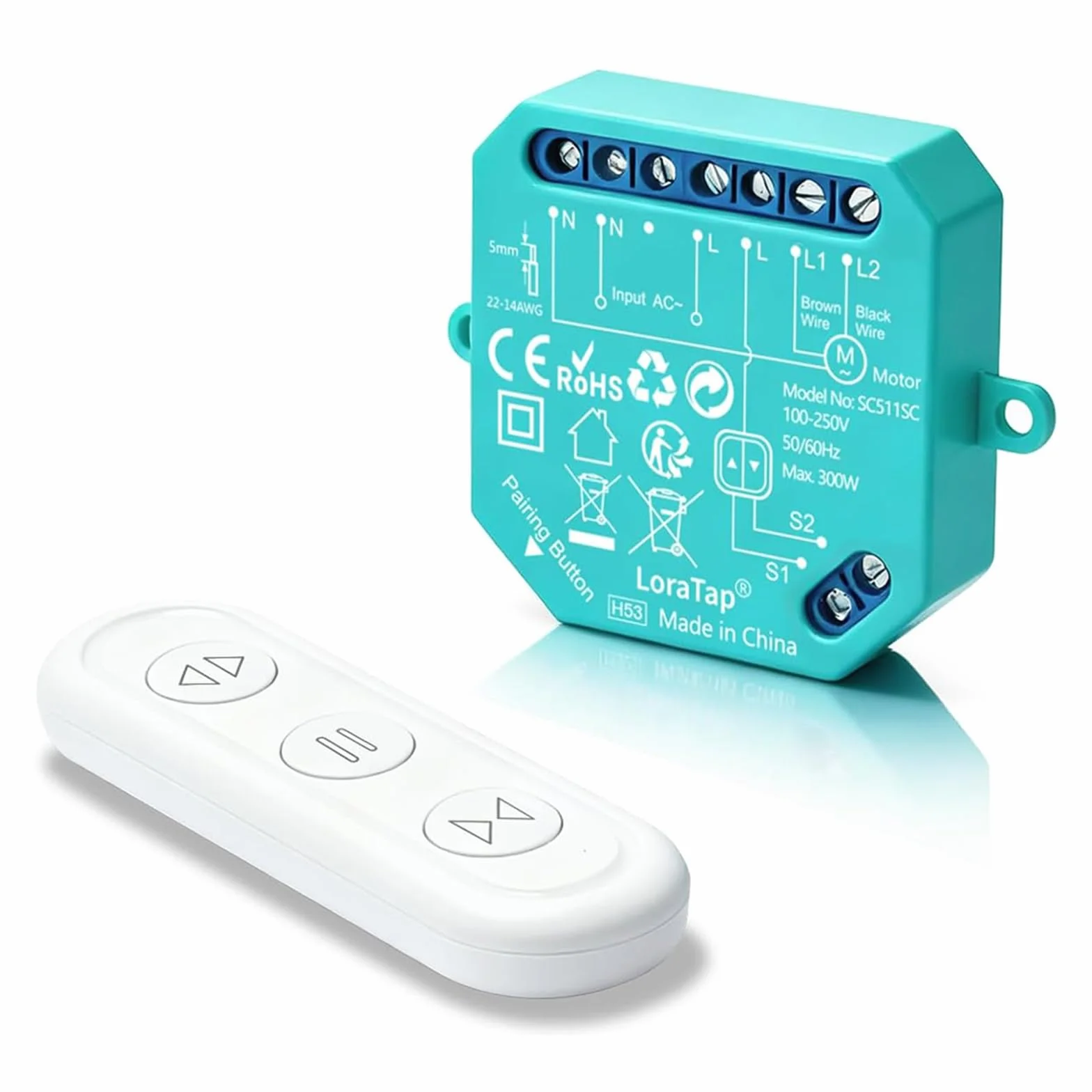 LoraTap Interruptor de Persiana, Receptor Módulo de Relé Inalámbrica con Mando a Distancia RF, Transmisor de Radio 868 MHz, Cortina