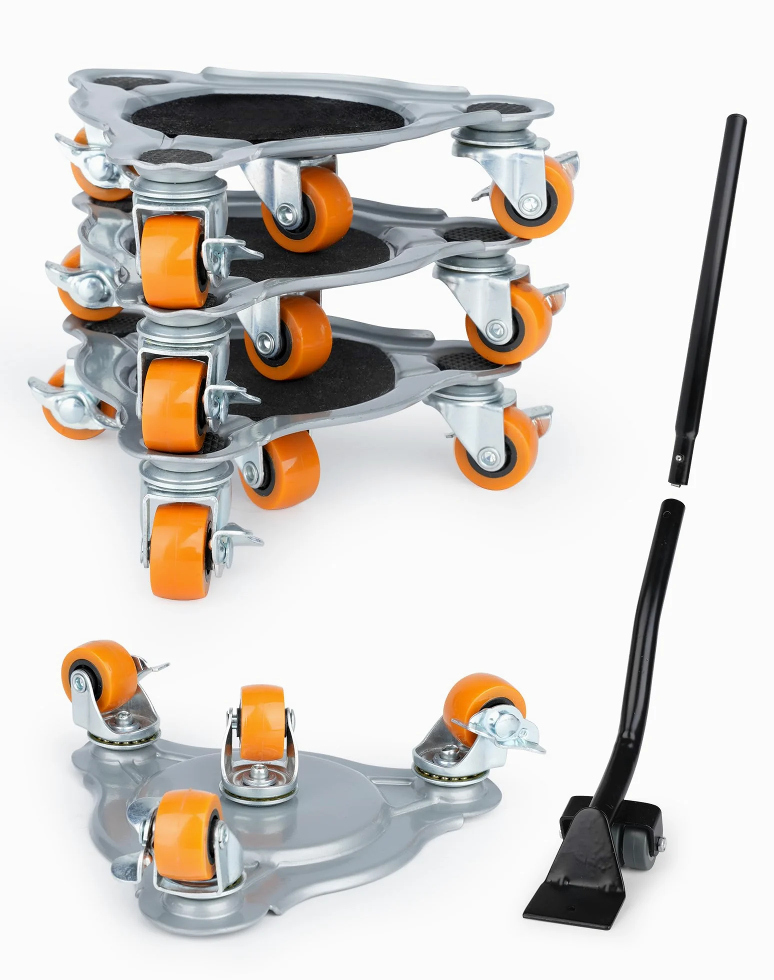 Kit de 4 Rodamientos Deslizantes y 1 Levantador – Mover Muebles de hasta 400 kg, Ruedas de TPE con Giro Total, Ideal para Sofás, Camas, Electrodomésticos