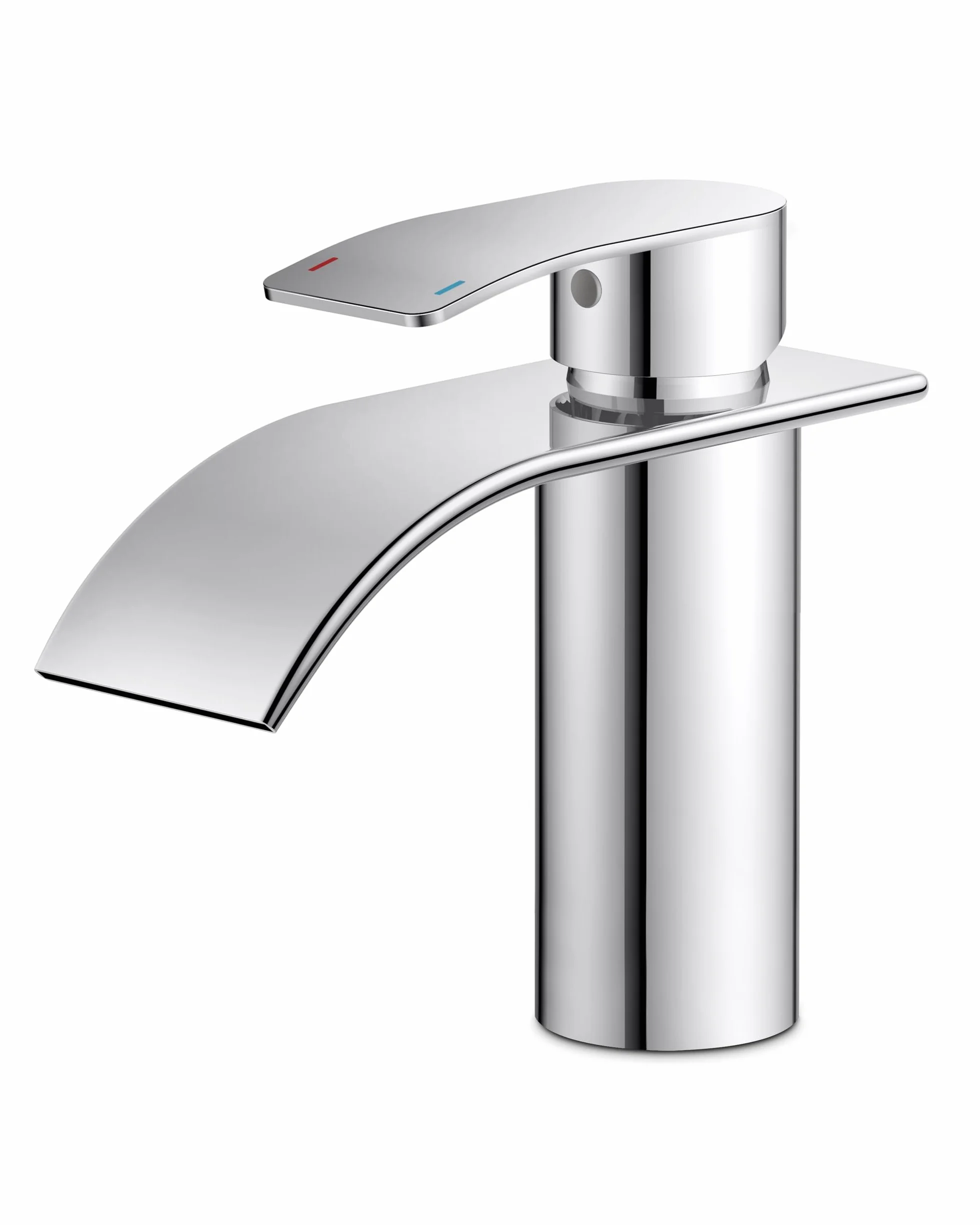 FORIOUS Grifo de baño, mezclador de lavabo tipo cascada de acero inoxidable con altura de salida de 80 mm, monomando para agua fría y caliente en el baño, ahorro de agua, ahorro de energía
