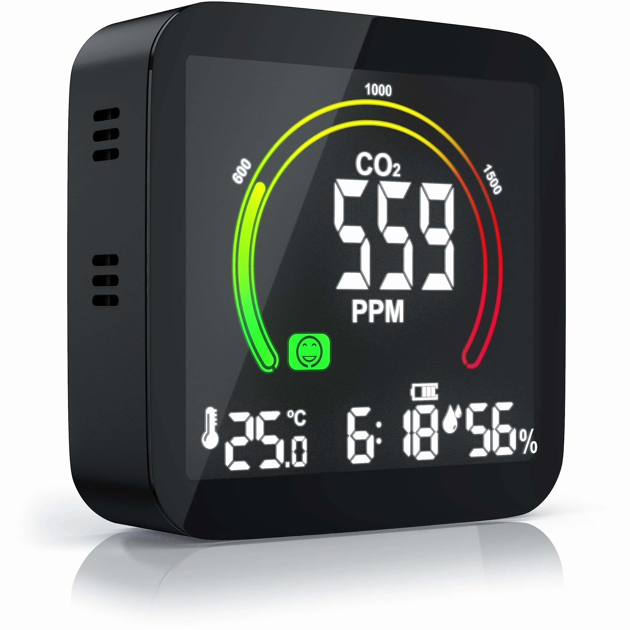 Brandson - Detector de CO2 Controlador de Calidad del Aire NDIR Sensor de dióxido de Carbono, medición PPM Co2 Pantalla Humedad Ambiente Alarma, Reloj, termómetro de Temperatura, higrómetro