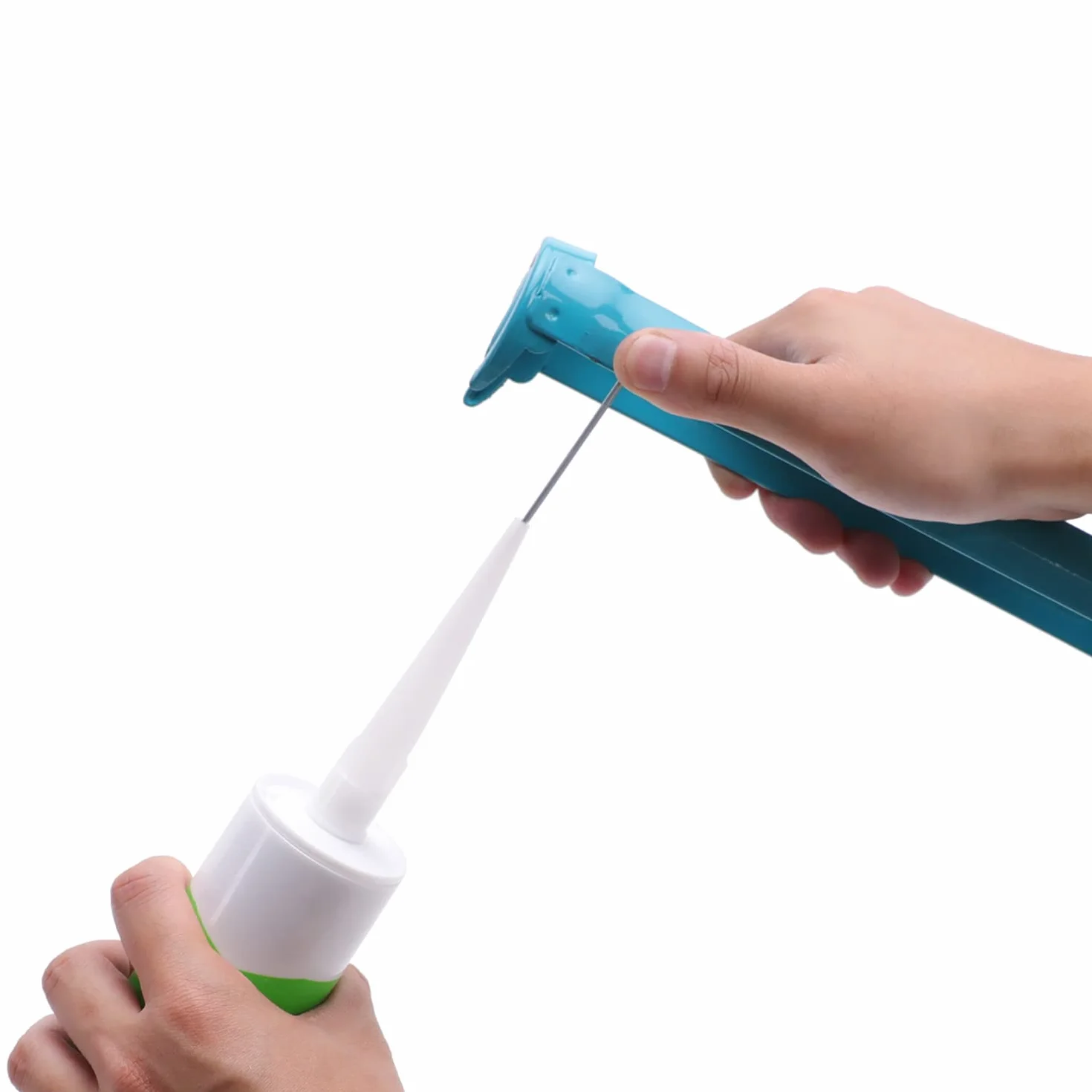 Amazon Basics Pistola para sellado de calafateo, resistente, 310ml, relación de fuerza 12:1, mango de aluminio con empuñadura de soporte de plástico, 0.3 litros, Azul y gris