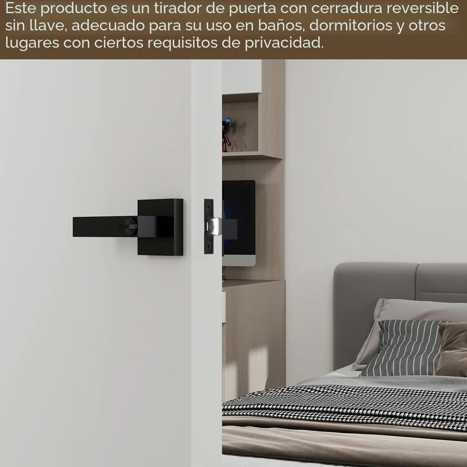 Manilla de Puerta Interior Sin Llave Pomos Puertas para Baño Cerraduras Puertas Interiores en Negro Mate Reversible Para Puertas con Apertura a la Derecha o a la Izquierda
