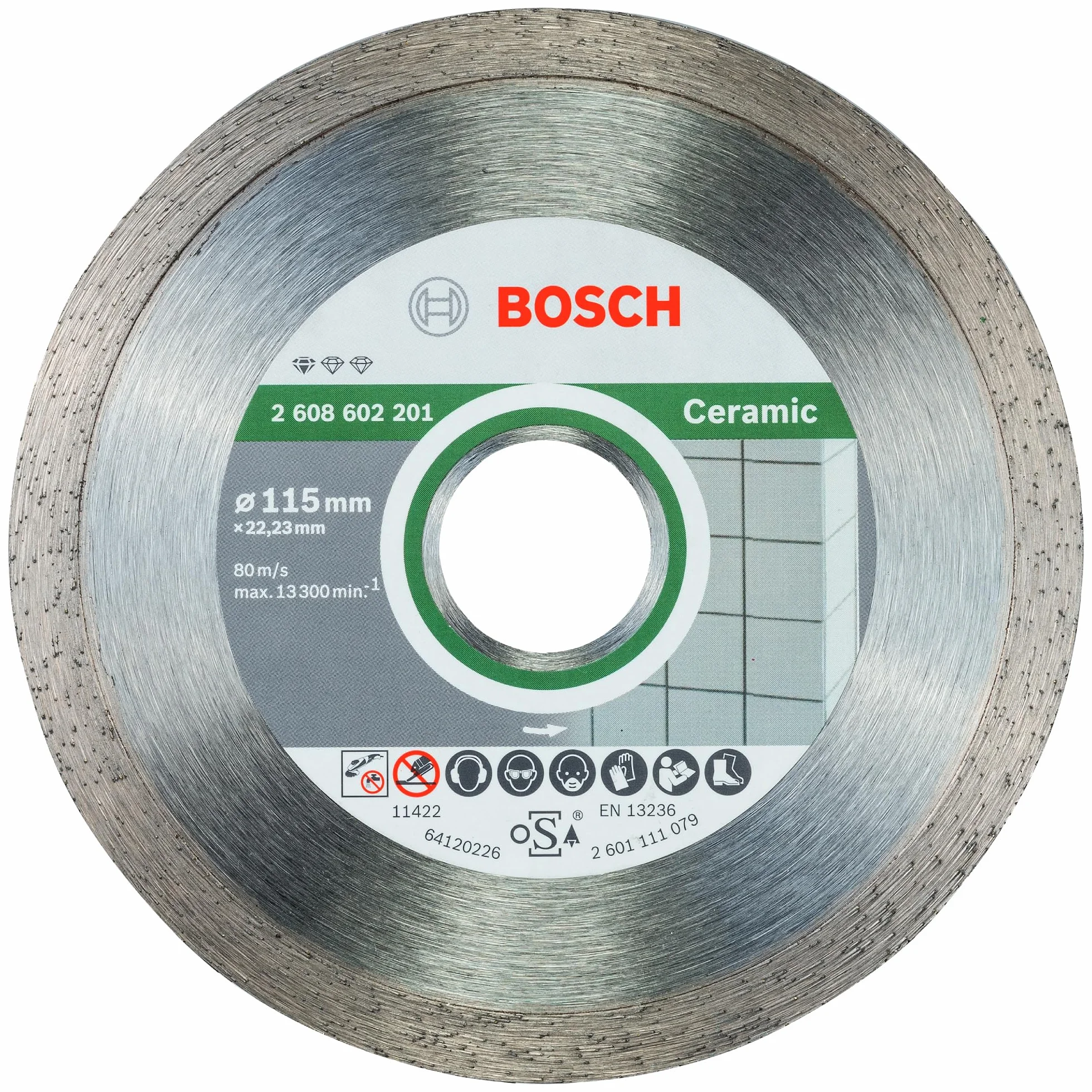 Bosch Professional 1 x Disco Tronzador de Diamante Standard for Ceramic, para Piedra, Azulejos, Cerámica, Ø 115 x 22.23 x 1.6 x 7 mm, Accessorios para Amoladoras