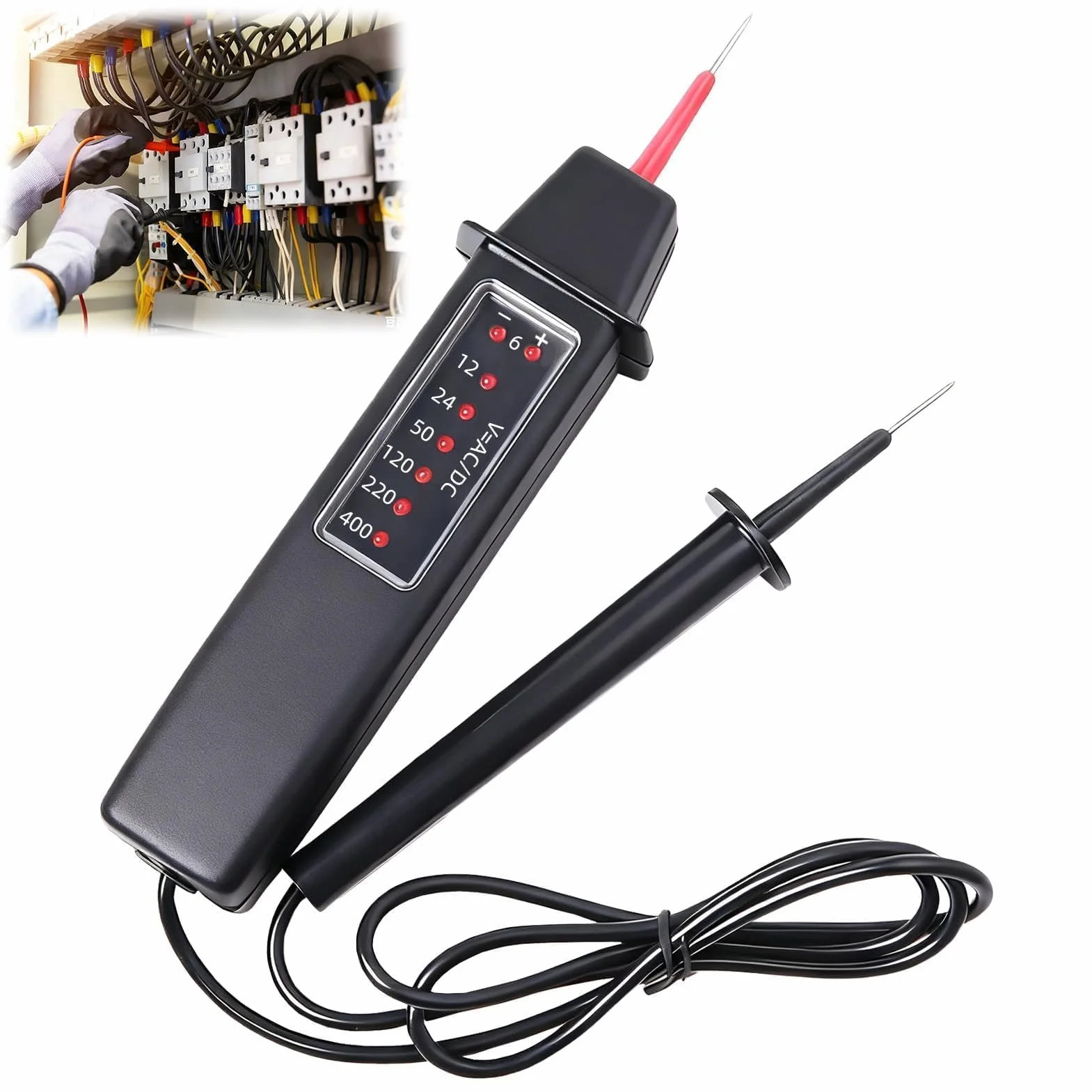 Comprobador de Tension Bipolar 6v - 400V (AC)/ 6v - 500V (DC) Comprobador de Corriente Buscapolos Electricista Probador de Voltaje LED sin Batería Detector de Voltaje Profesional