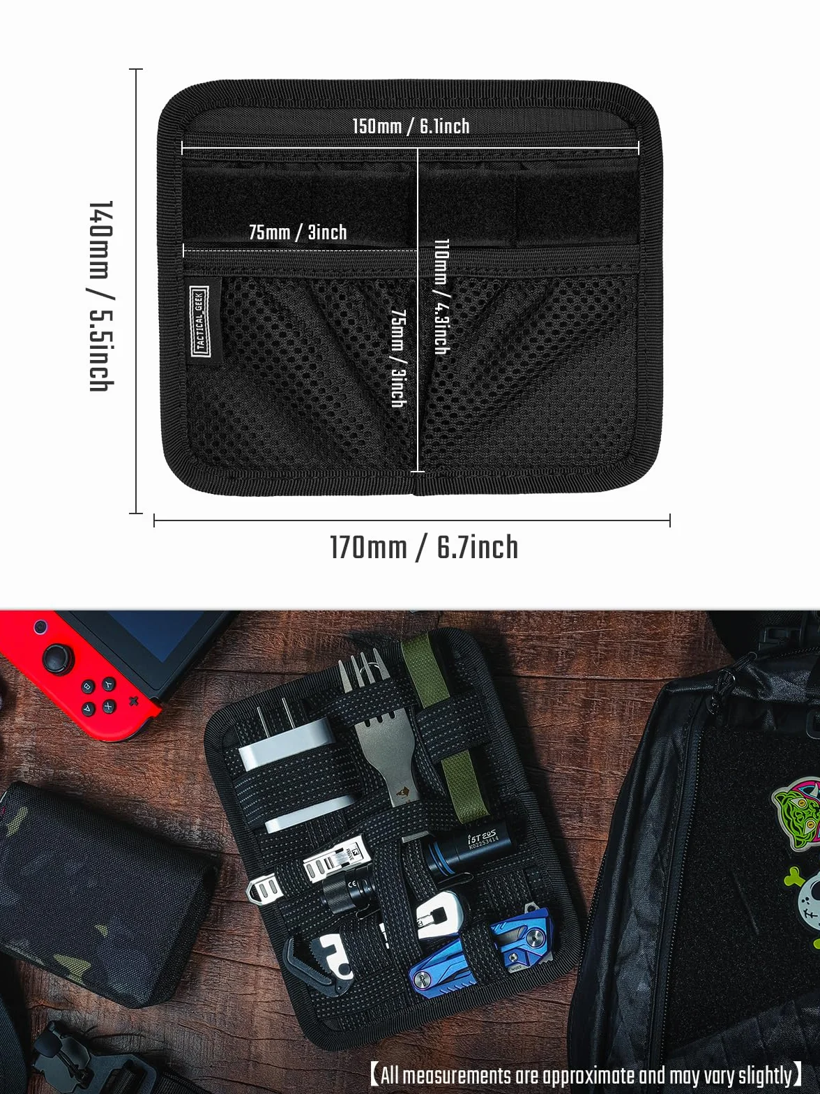 TACTICAL_GEEK TCM8 - Tablero organizador EDC, tablero tejido elástico antideslizante, panel de inserción de bolsa de utilidad para equipo pequeño, accesorios de mochila con bolsillo abierto y bolsillo