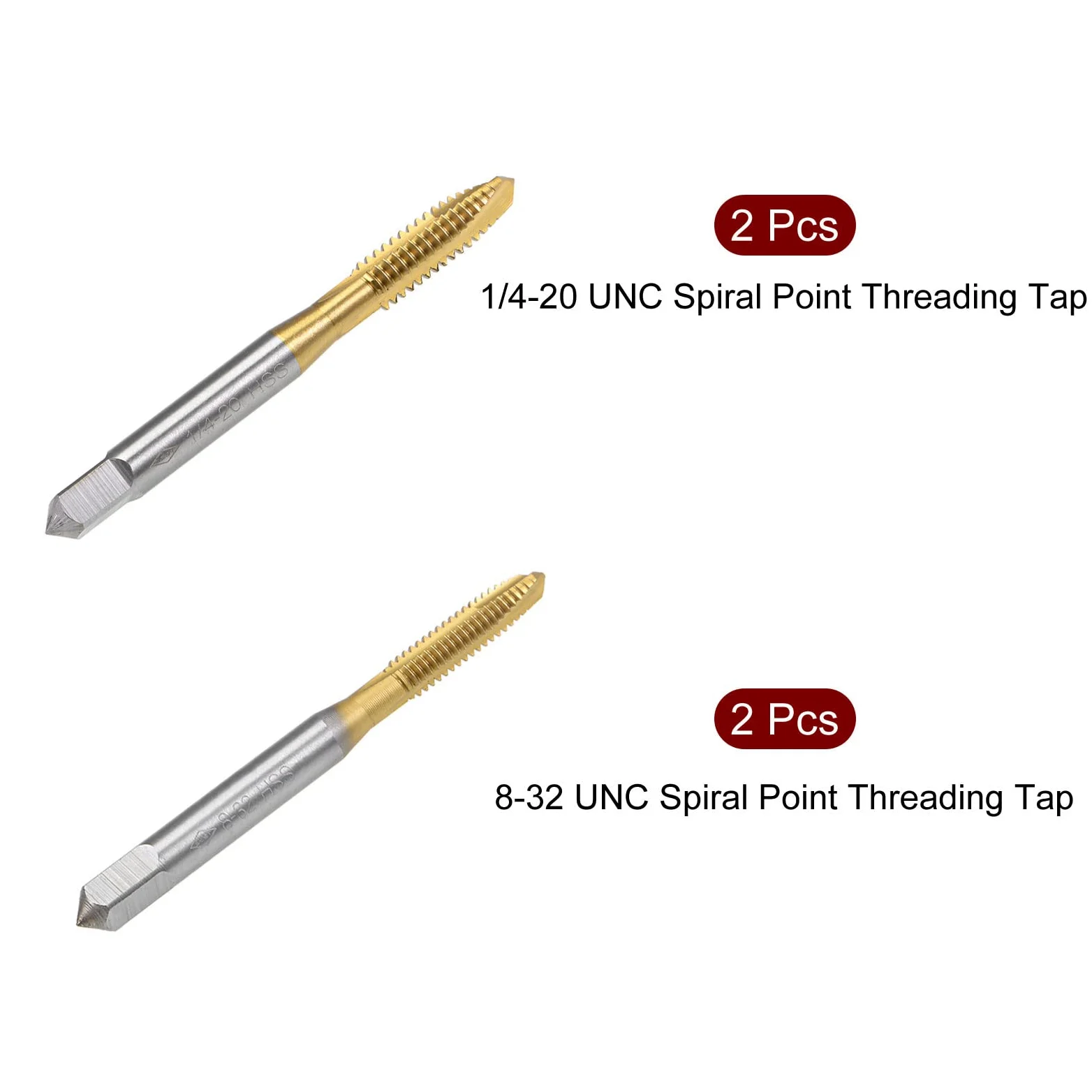 QUARKZMAN Espiral Punto Enhebrado Macho, 1/4-20 UNC 8-32 UNC H2 3 Flautas Alta Velocidad Acero Titanio Revestido Máquina Tornillo Roscado Herramientas, 4uds
