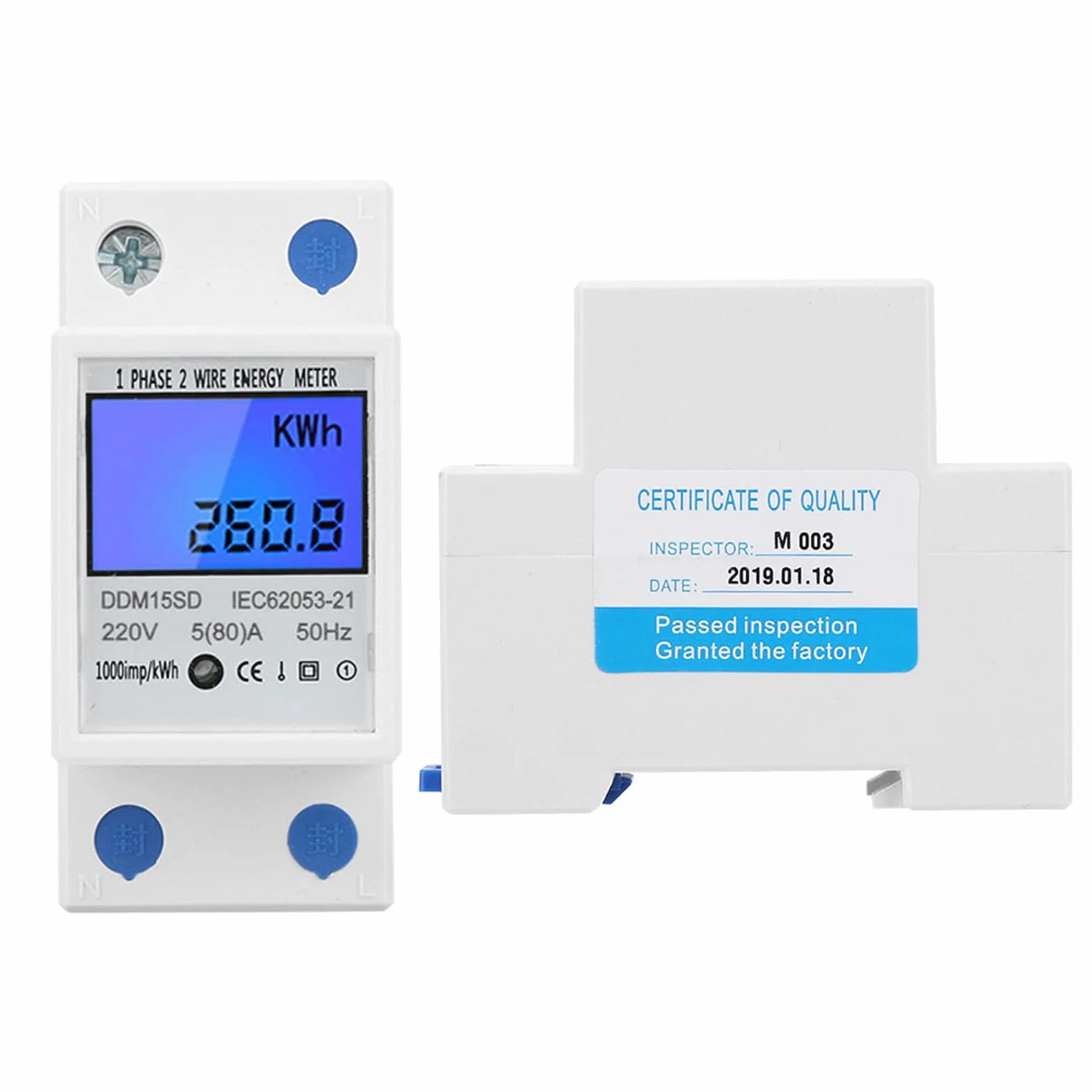Contador de Energía Digital, 5-80A DDM15SD LCD Luz de Fondo Pantalla Digital Medidor de KWh de Energía Electrónica Monofásico