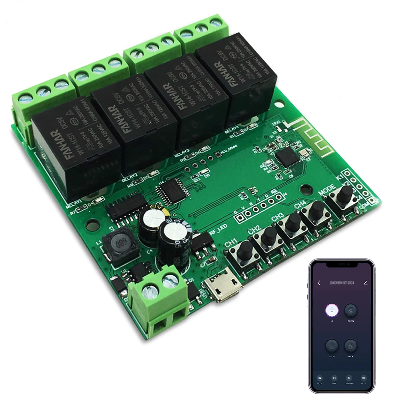 Módulo de relé de interruptor inteligente WiFi de 4 canales, la aplicación TUYA/Smart Life se utiliza para el control remoto del hogar inteligente, el tiempo instantáneo es ajustable