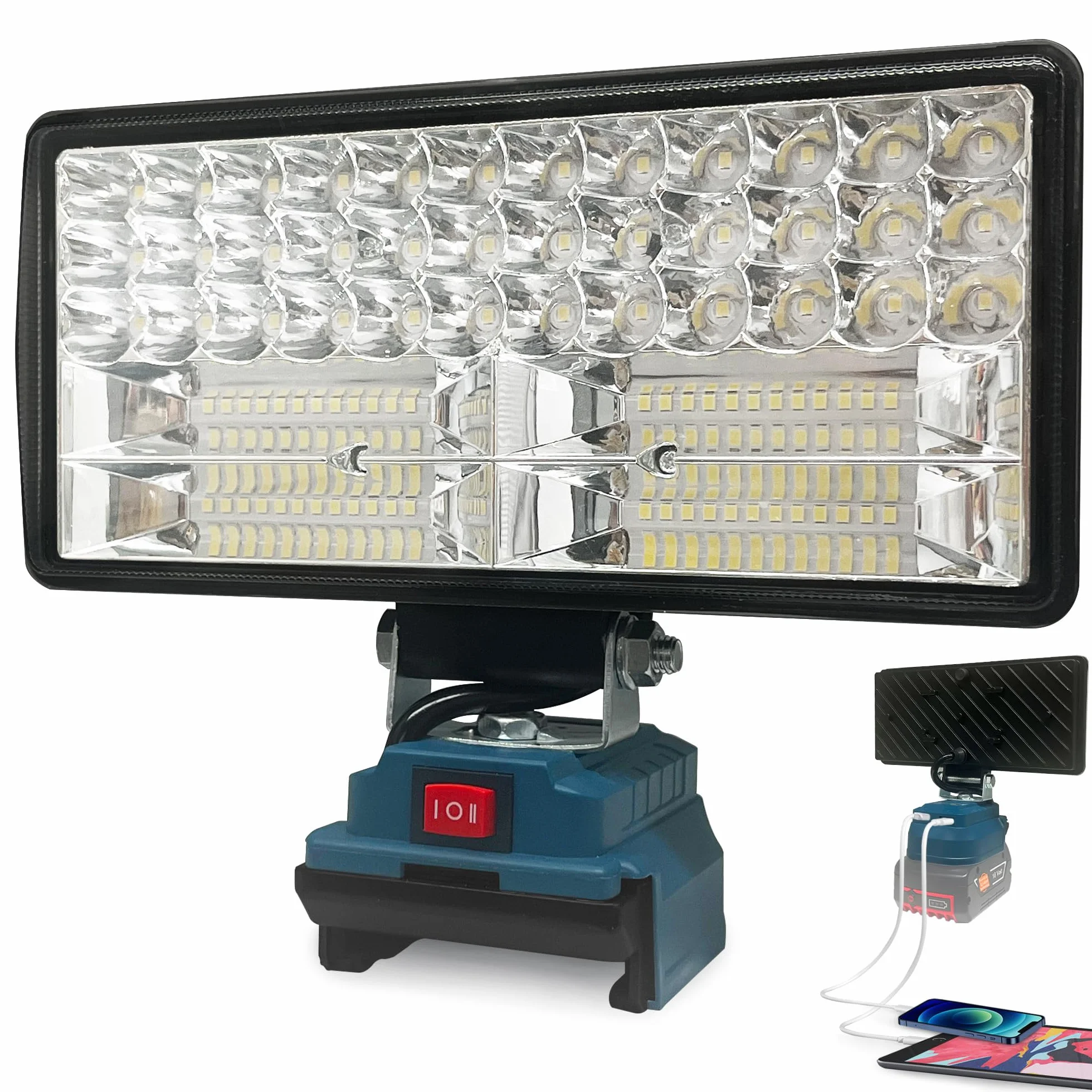 Lámpara LED con batería para Bosch 18 V, 96 W, 6800 lm, Iluminacion, Foco LED con USB + tipo C (sin batería)