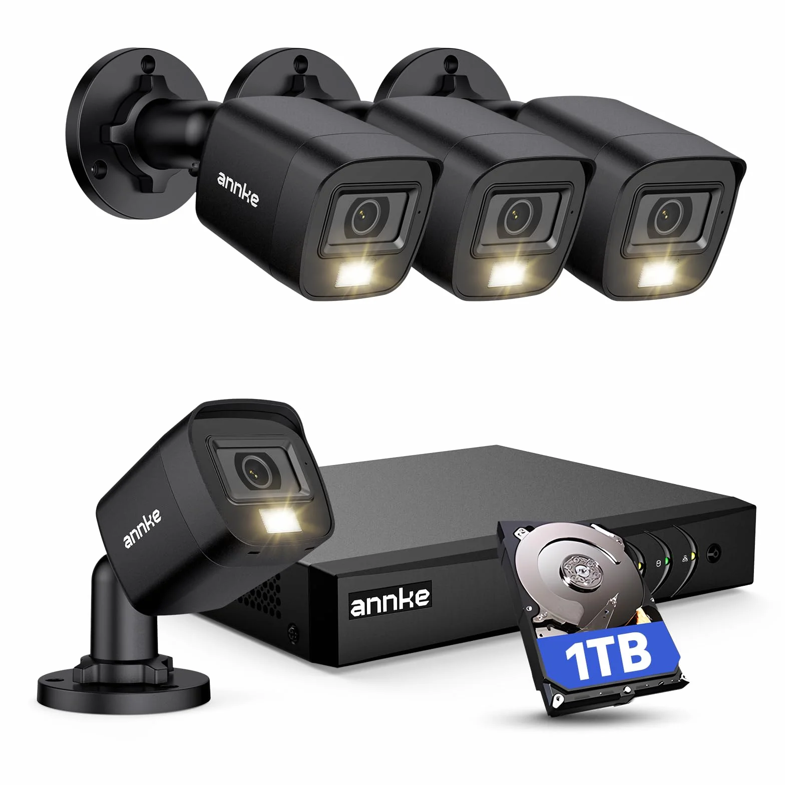 ANNKE 3K Lite 8CH DVR con Detección Personas/Vehiculos, 4X 1080P Visión Nocturna en Color Cámaras Kit de Videovigilancia con Disco Duro 1TB, Alarmas por Email, Grabación 24/7, Luz Dual Inteligente