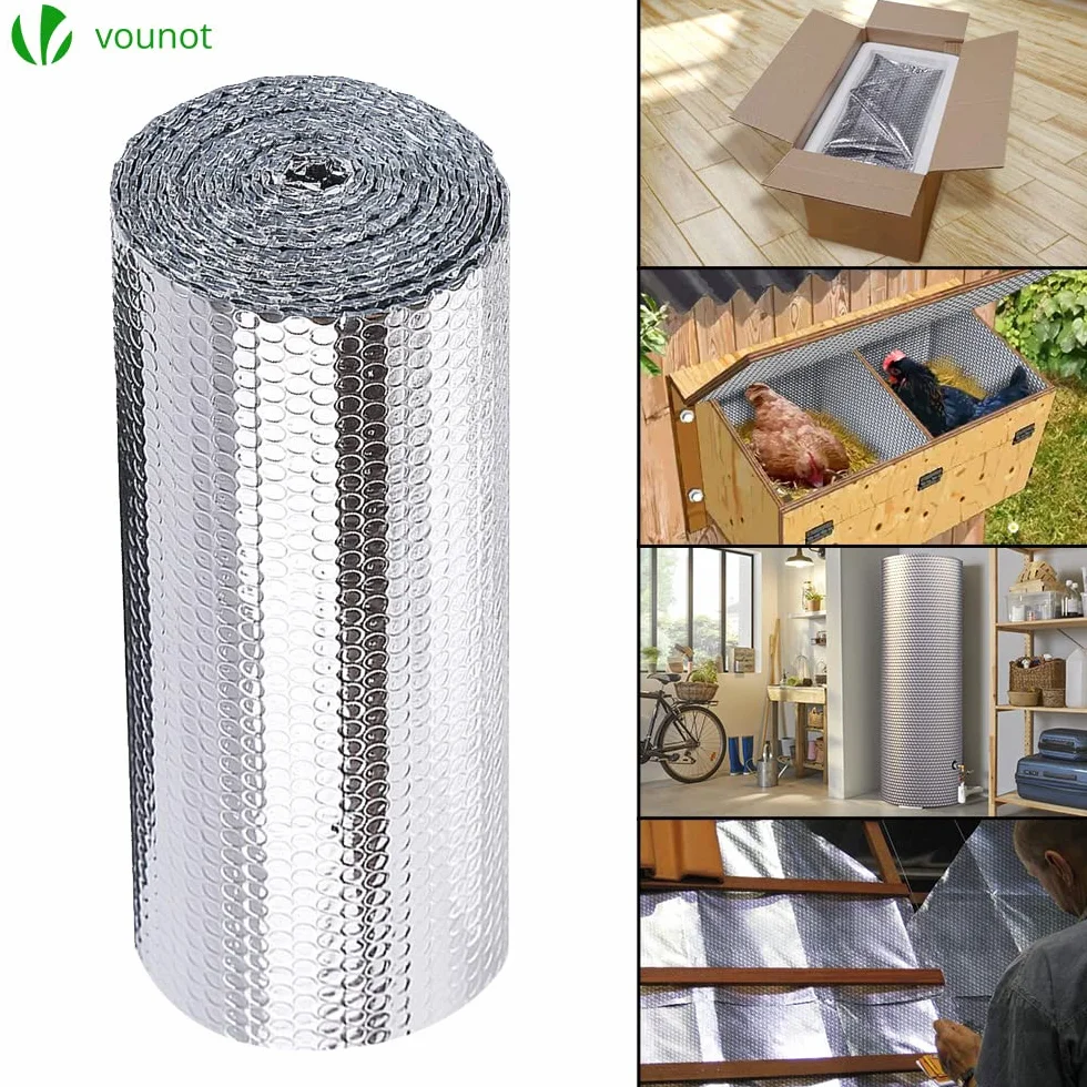 VOUNOT® Aislante Térmico Reflexivo 10 x 0.6 m Aluminio y Burbujas, Lámina Aislante Doble Cara