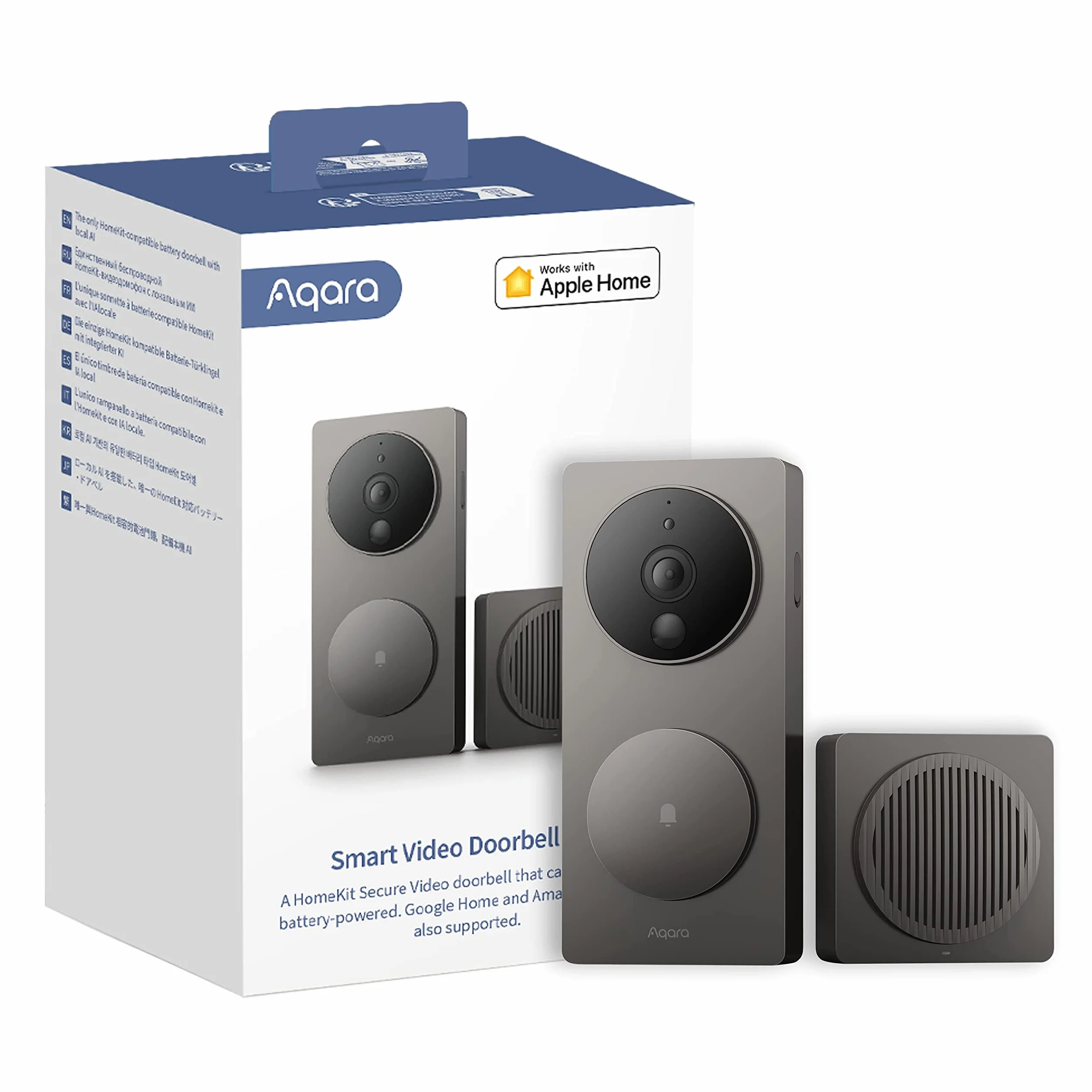 Aqara Timbre de Vídeo G4 (Timbre Incluido), Cámara de HomeKit Secure Video FHD 1080p, Reconocimiento Facial Local y Automatizaciones, Inalámbrico o con Cable, Soporta Apple Home, Alexa, Google, Gris