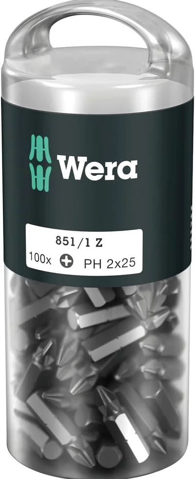 Wera 05072441001 851/1 Z DIY 100 Puntas Phillips, PH 2 x 25 mm, 100 piezas