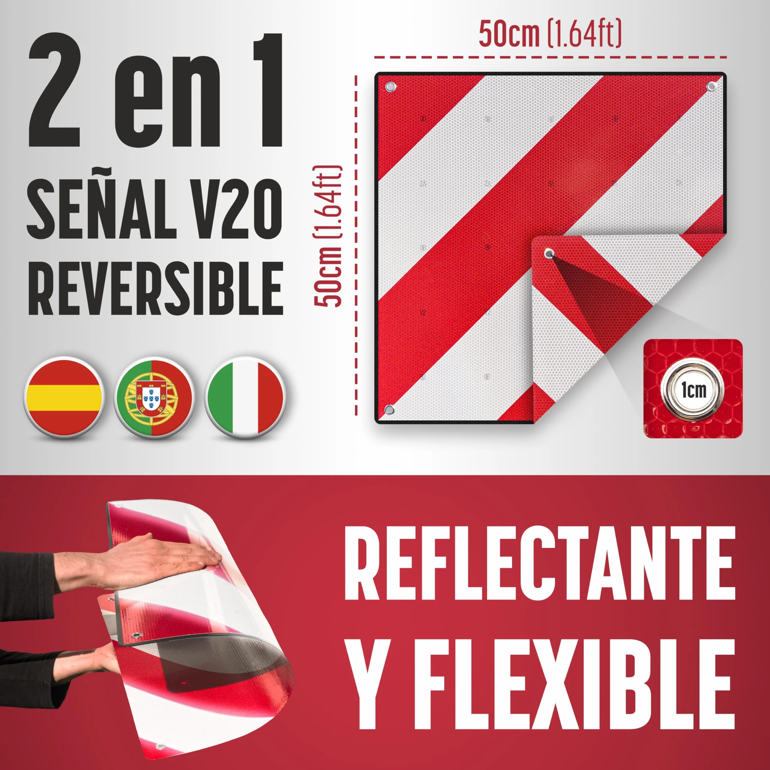 MAGMA Pack Señal V20 Española e Italiana Homologada + Pulpos + Funda, Placa V20 Portabicicletas y Carga Saliente, Flexible y con Protección Anti Arañazos Protege tu Bicicleta o Bici NO Raya