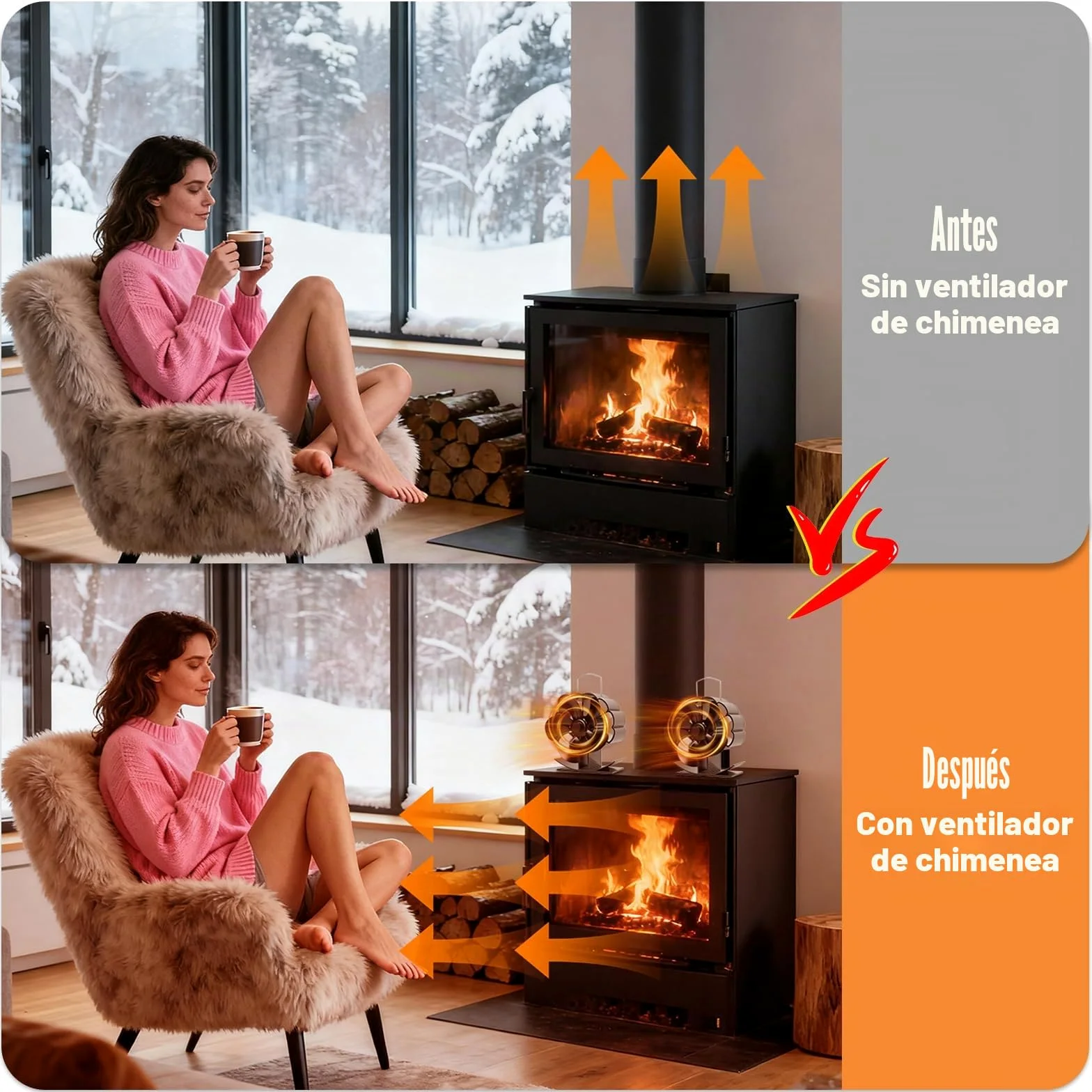 LURICO Ventilador de Chimenea sin electricidad, 5 Aspas Ventilador de Estufa, Ventilador de Estufa de Lena Silencioso para Estufas de Leña de Leña, Leña, Chimenea, Estufa (Negro)