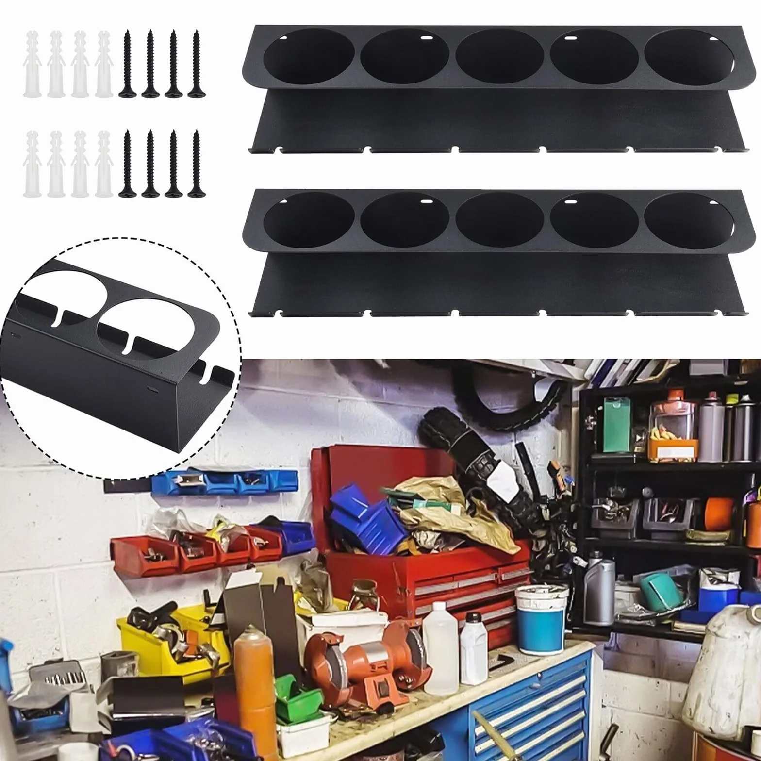 Soporte Spray, 2PCS Estante De Almacenamiento Para Botellas De Spray Para Latas De Montado En La Pared Y Organizador De Herramientas Eléctricas Soporte De Almacenamiento Accesorio De 5 Orificios