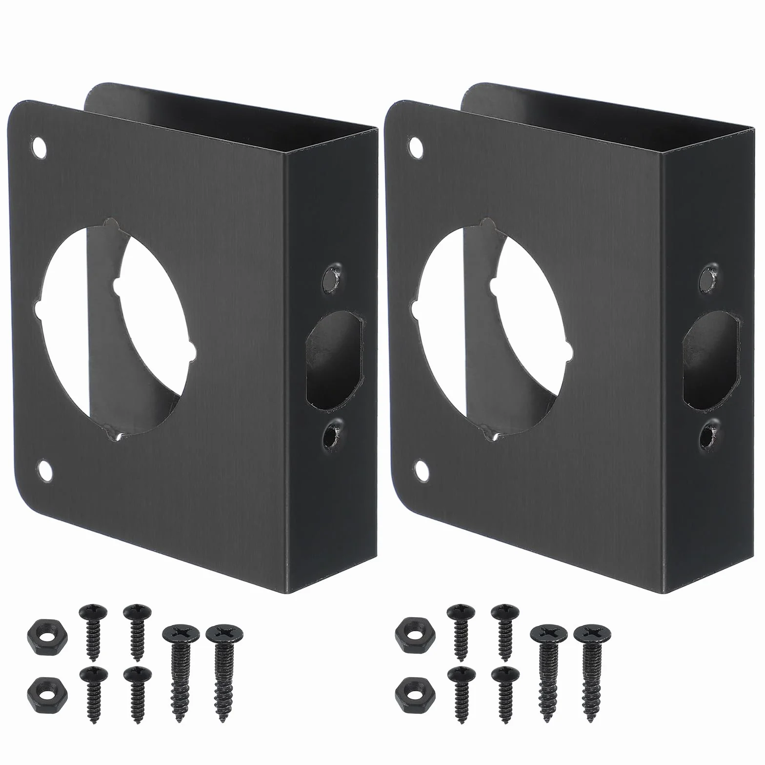 PATIKIL Placa De Refuerzo Para Puertas, 2 Juegos De Refuerzo Y Reparación Para Puertas De 1-3/8" De Grosor Y 4-1/2" De Tamaño De Pomos Y Cerraduras, Para Cerradura De Seguridad, Negro