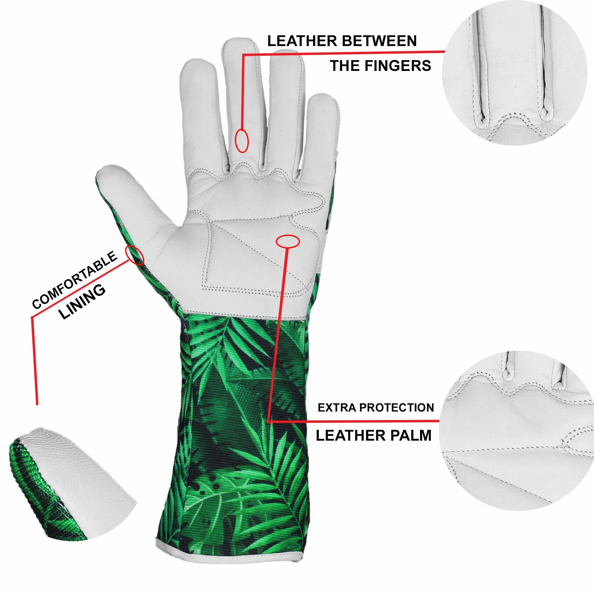 Guantes de Jardinería de Cuero Piel de Cabra Elastano Transpirable a Prueba de Espinas Protección Antebrazo Largo M
