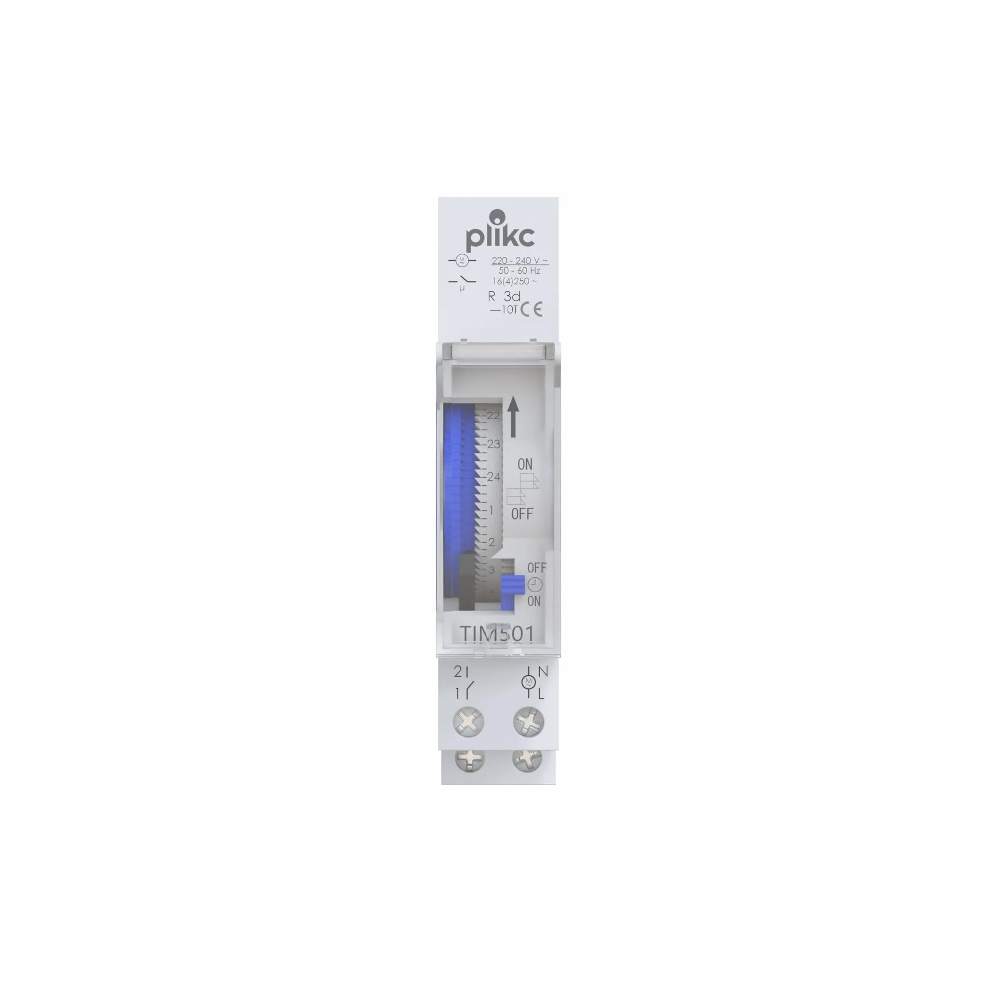 Plikc TIM501 - Interruptor horario electromecánico de Caballeros (programación Diaria, instalación en Barra DIN 1 módulo, Reserva de Marcha 72 Horas)