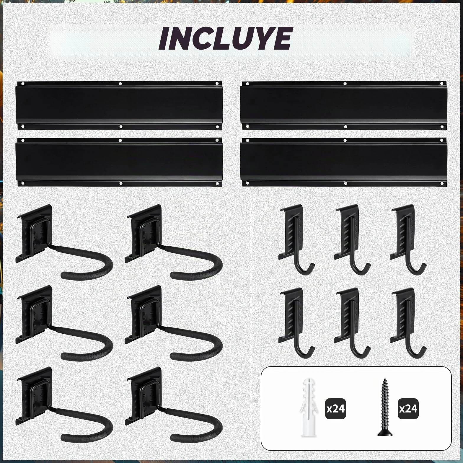 Soporte de pared para bicicletas de garaje, 6 soportes y 6 ganchos, carga 270 kg, 160 cm