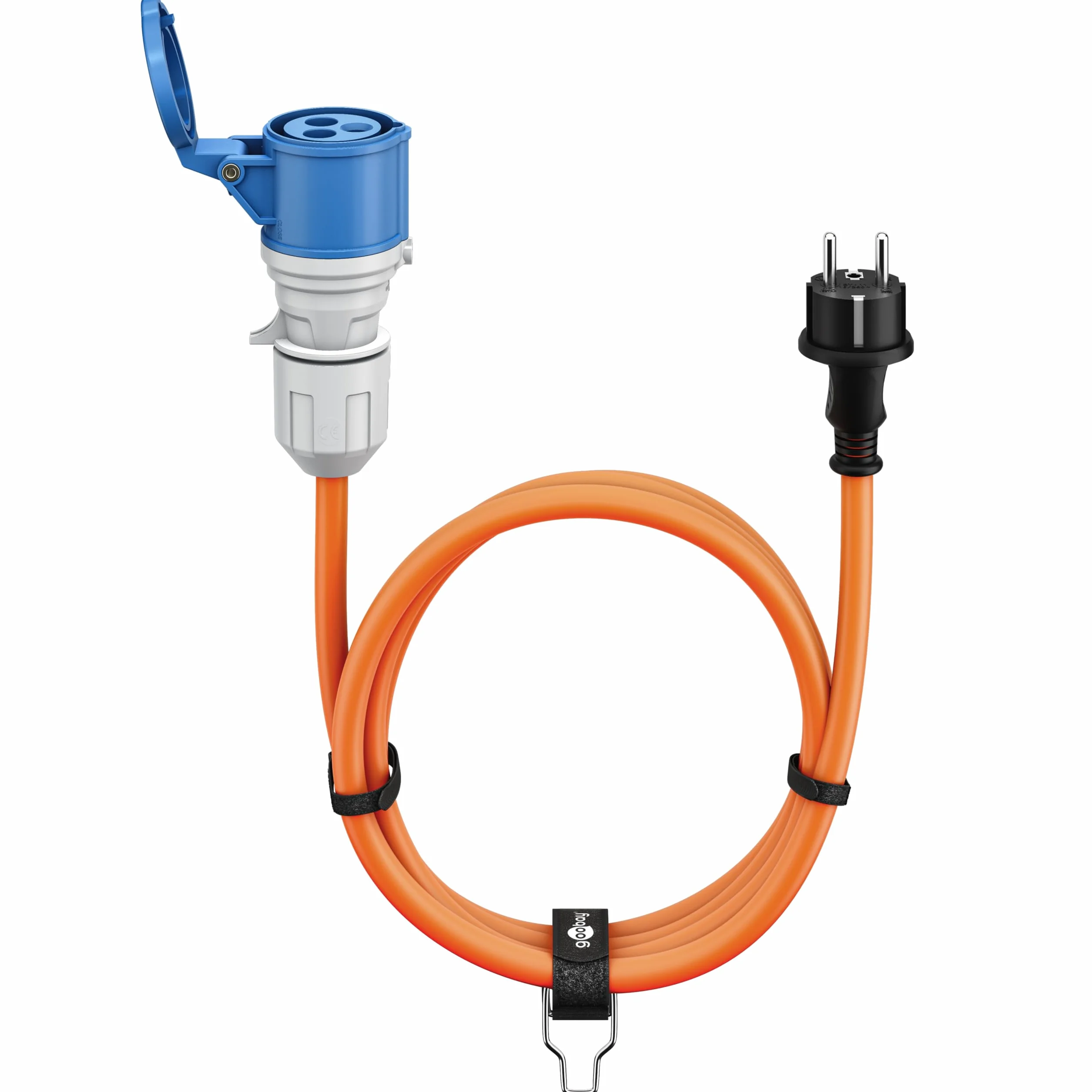 goobay Cable Adaptador CEE para Caravana, 5m, Enchufe con Contacto de protección a Toma CEE con Tapa de Cierre, IP44, Cable de Camping, autocarava y Caravana, 76219