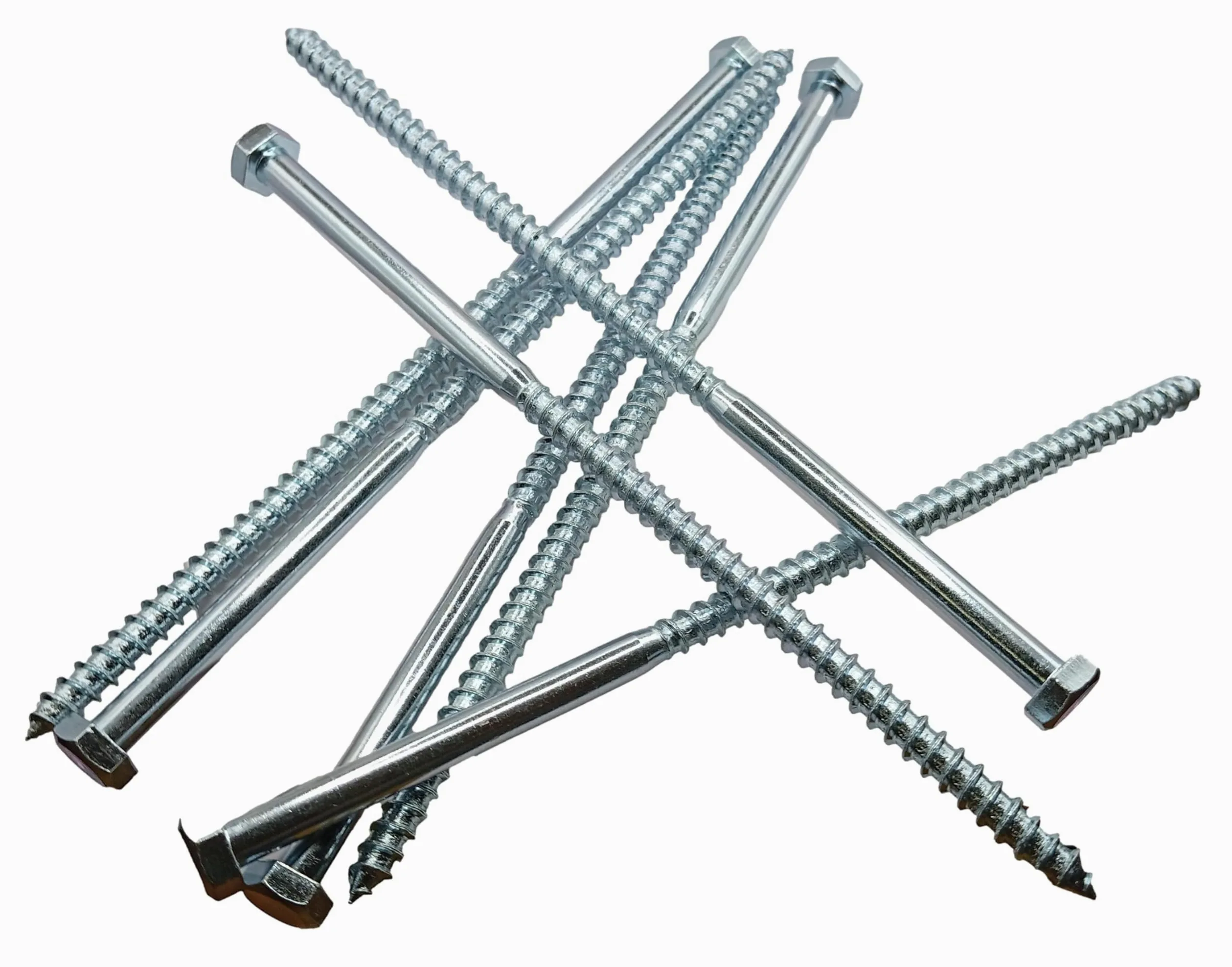 LLB 200 mm M8 para tornillos de madera, cabeza hexagonal de 13 mm de ancho, tornillo de hormigón chapado en zinc, pernos de media rosca, color plateado, largo de 8 x 200 mm, caja de 6 unidades