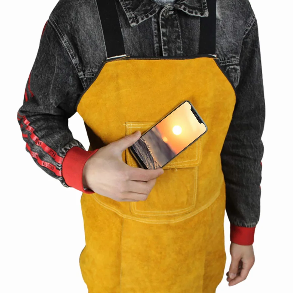 Yunobi Delantal de soldadura profesional – Delantal de soldadura de cuero con pierna dividida para hombre, protección de soldadores, carpintero, herrero, trabajador de jardín, britches, pantalones,