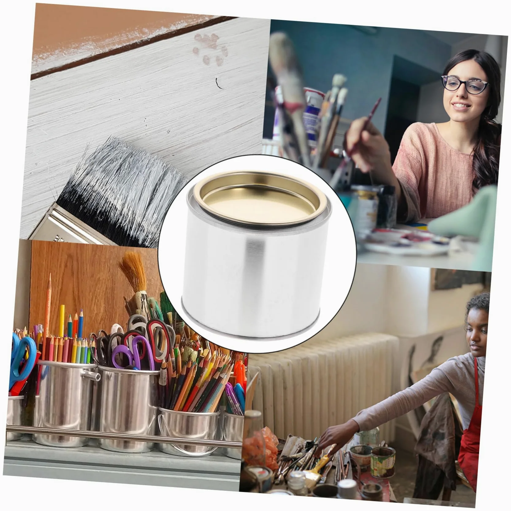 LOLIPPYY Lata De Pintura Metálica Redonda Para Mezclar, 0,3l, 8 Unidades, Color Tapa Aleatorio, Material Hierro, Almacenamiento De Tinta y Pintura, Uso Hogar y Fábrica, Manualidades