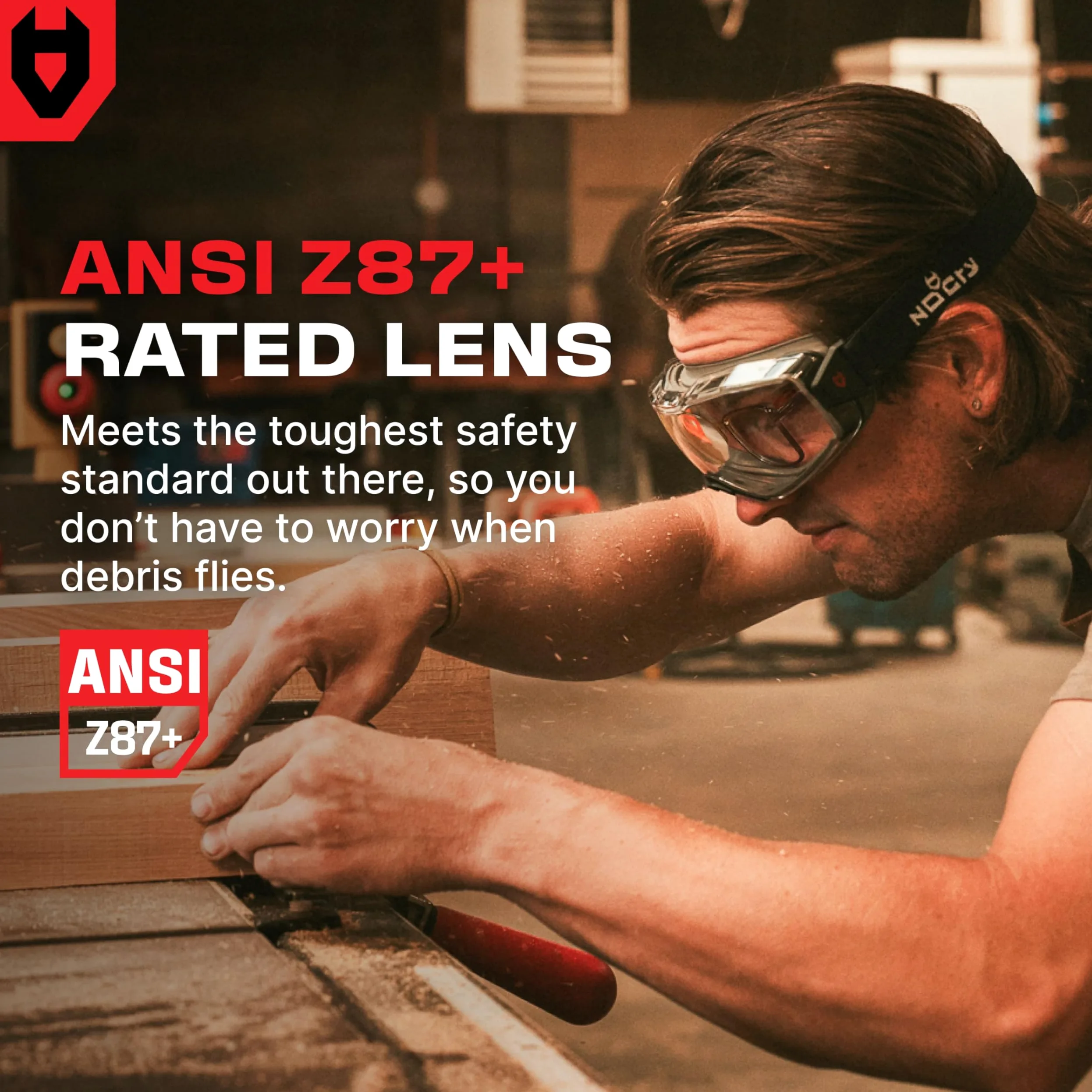 NoCry Gafas de seguridad híbridas con revestimiento antivaho y antiarañazos; lentes transparentes; brazos ajustables intercambiables y una banda elástica; certificado ANSI Z87.1