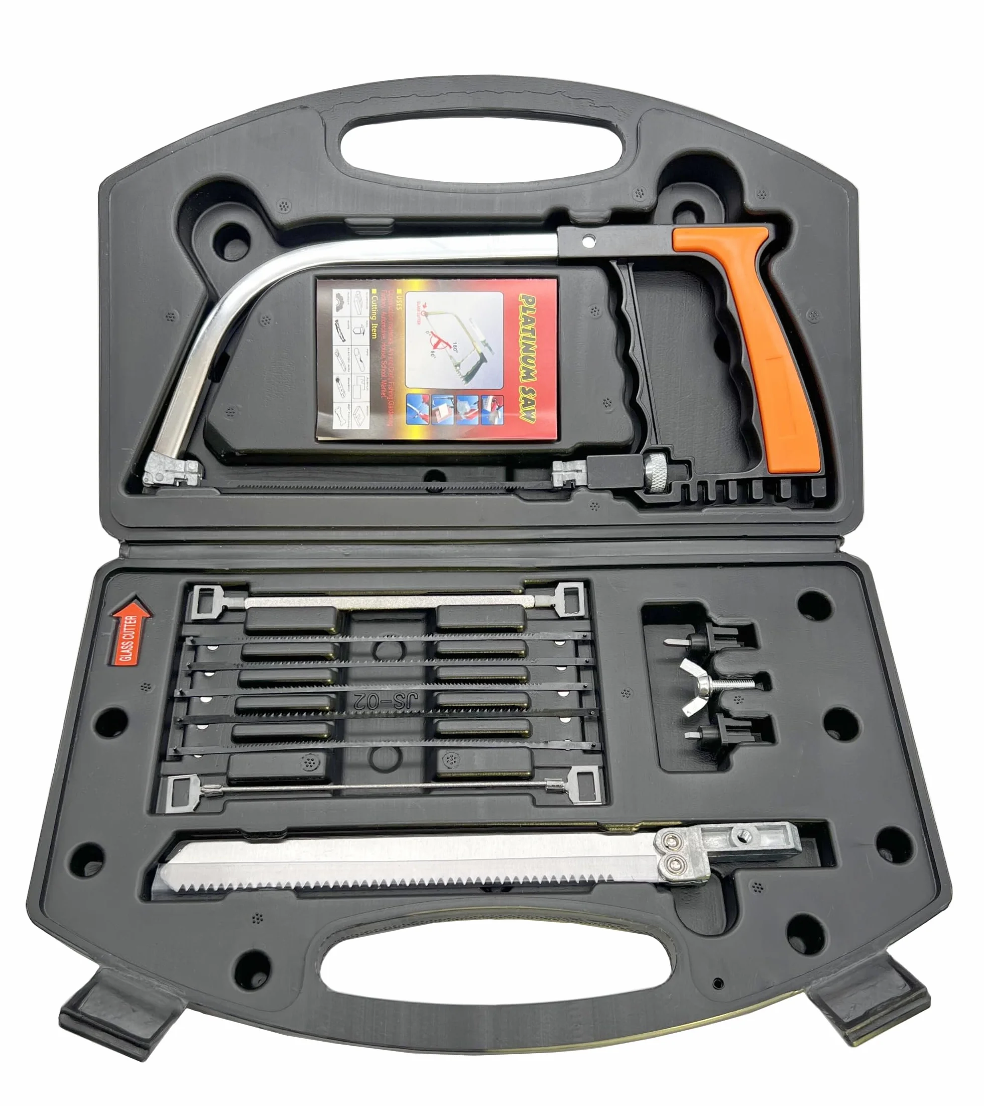 NestNook 13 en 1 - Juego de sierras de metal multifunción, hojas de acero adicionales, sierra de mano con bolsa de transporte para cortar madera, metal, plástico, tubos de PVC, goma, azulejos,