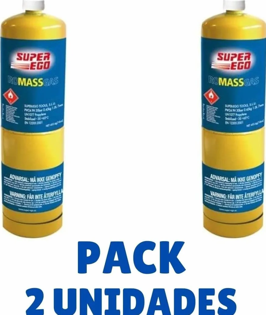 RASMACOR | Pack 2 Unidades Super Ego | Cartucho Romassgas | SEH024600 | Mezcla estabilizada de Gas metil-acetileno con propadieno | 35% más rápido Que el propano